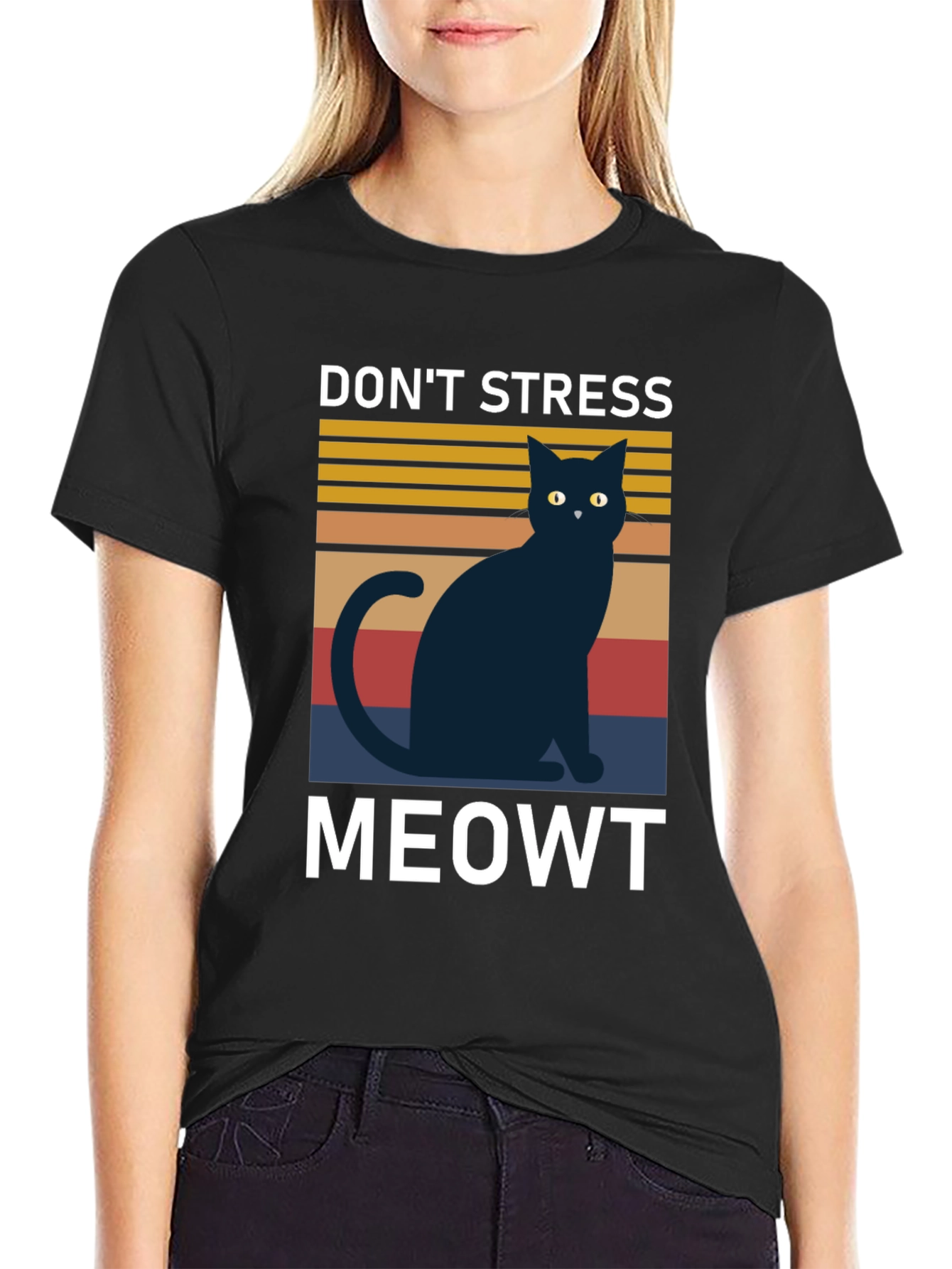 Black Don't Stress Meowt T-Shirt, Cat Lover Tee view 2