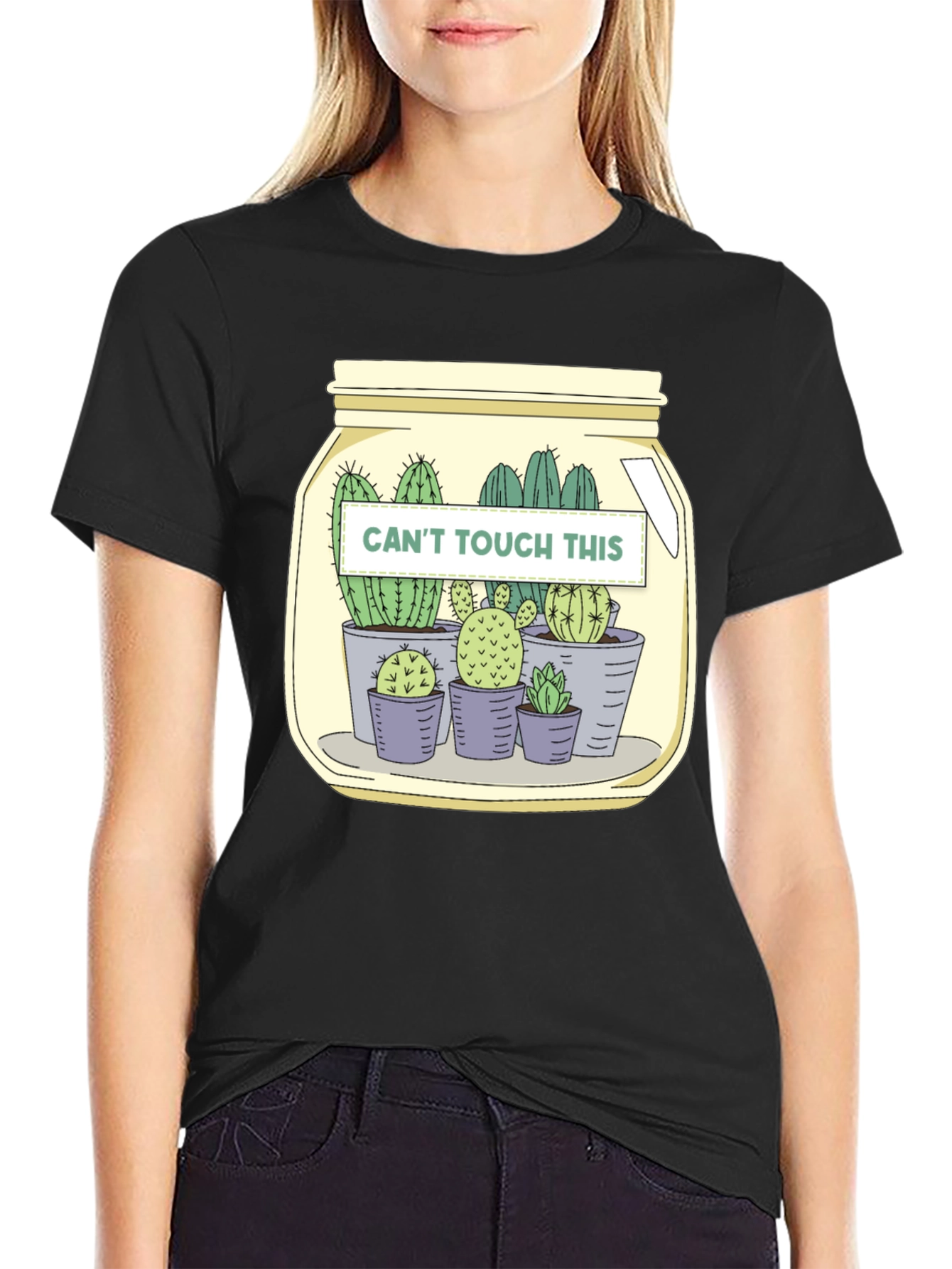 Black Cactus Crew T-Shirt - "Can't Touch This" Graphic Tee view 2