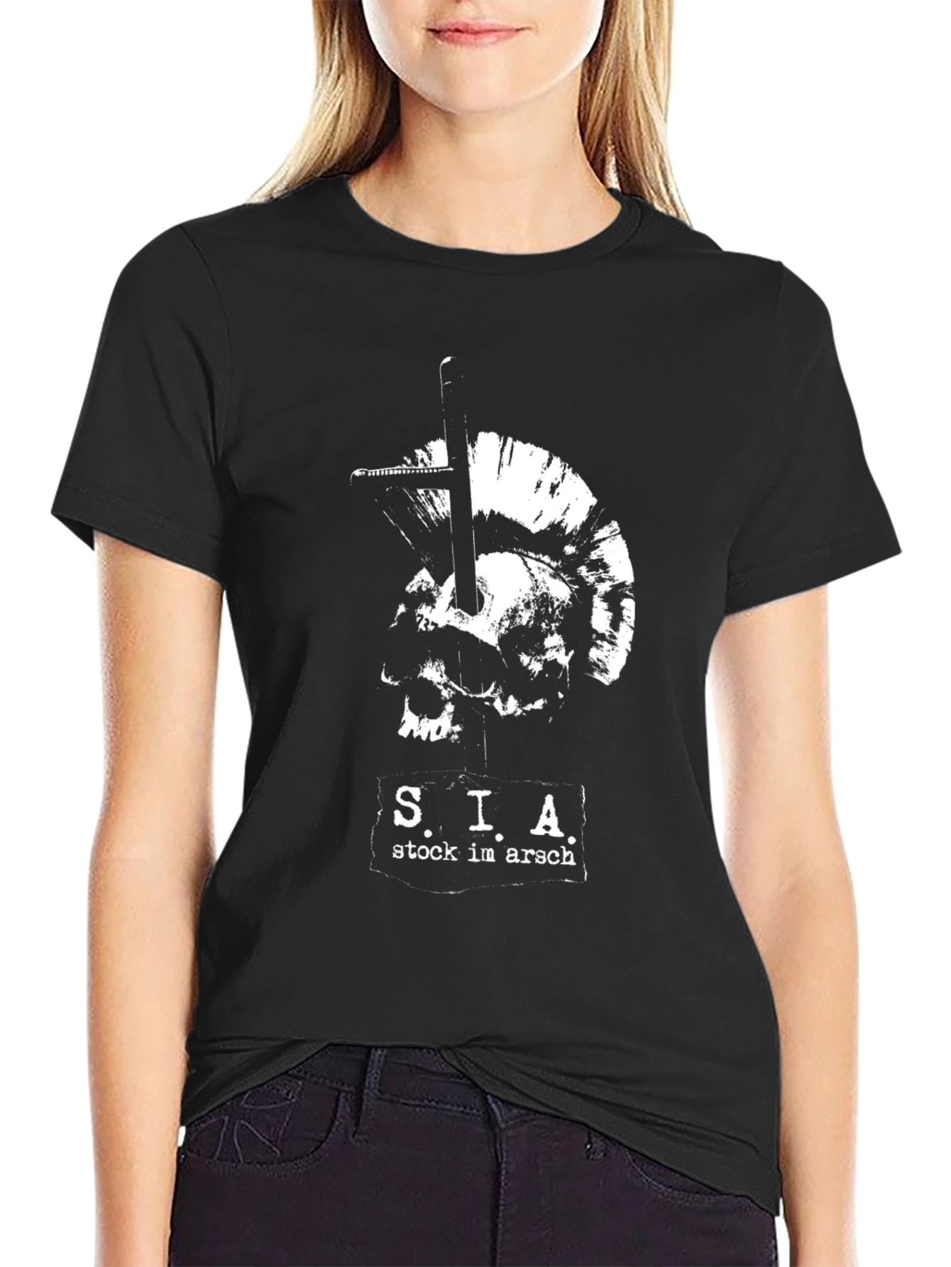 Black S.I.A. Punk Skull T-Shirt - Stock im Arsch Black Tee view 2