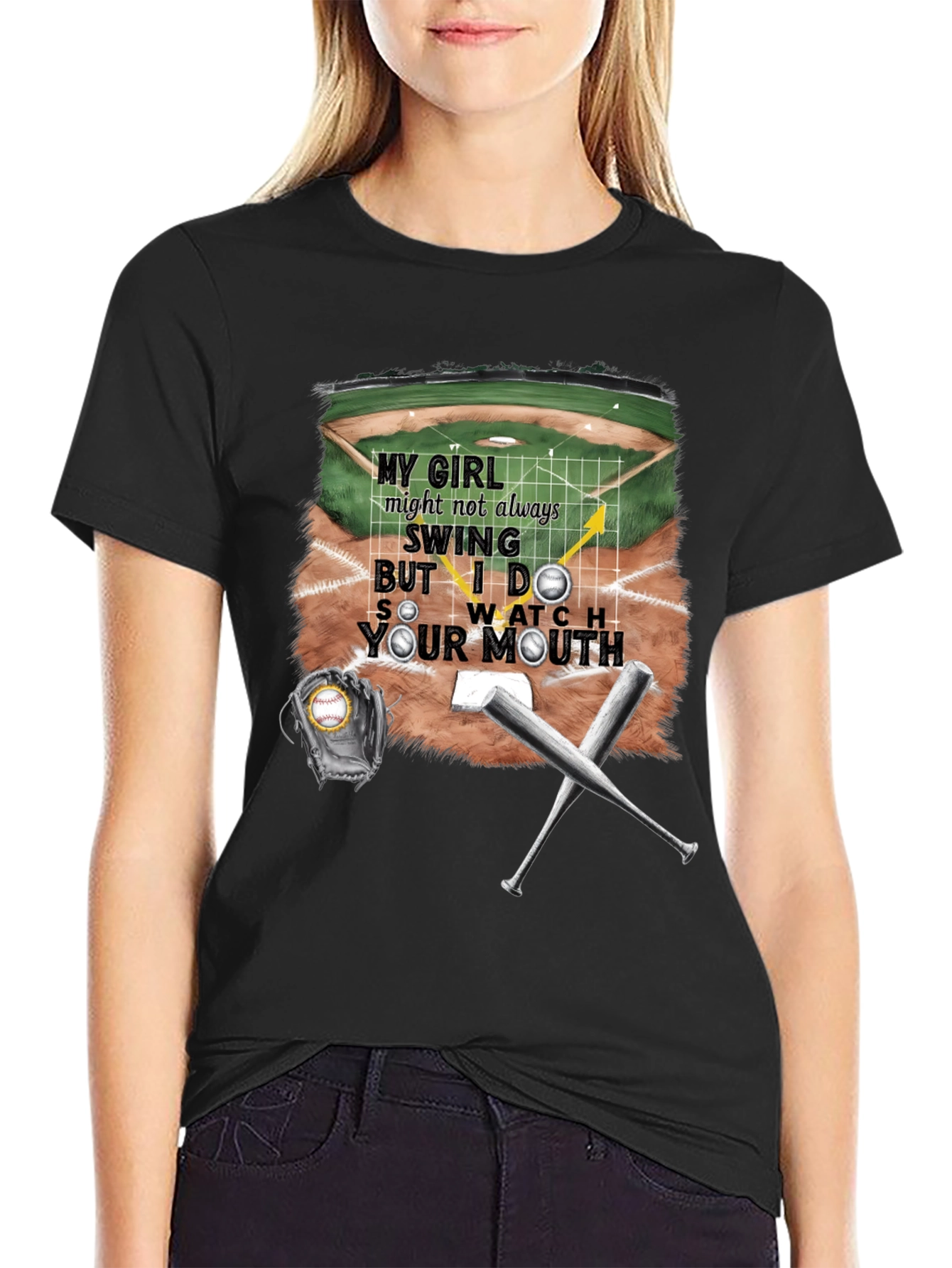 Black My Girl Baseball T-Shirt - Watch Your Mouth! view 2