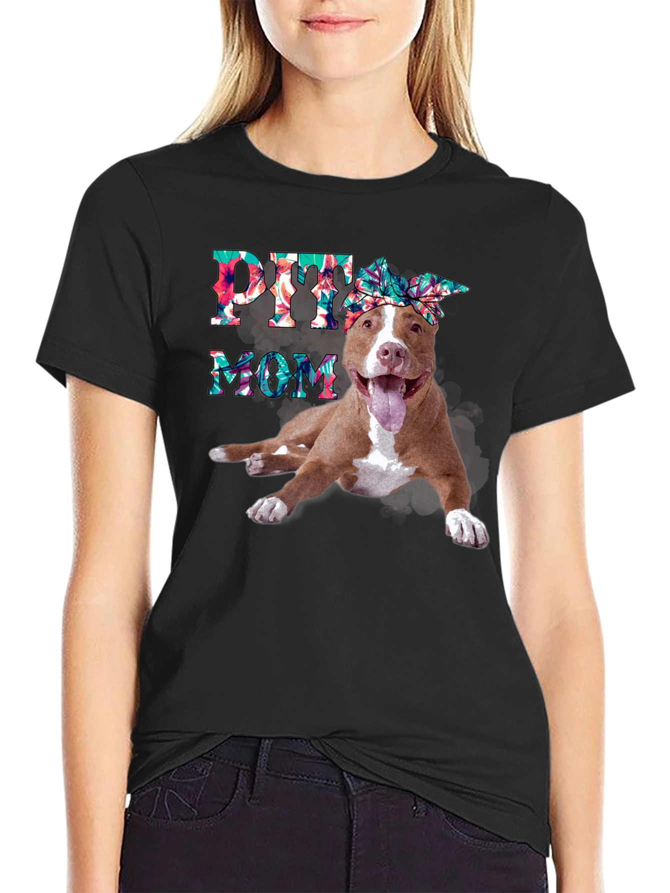 Pitbull Mom T-Shirt - Floral Design - 2