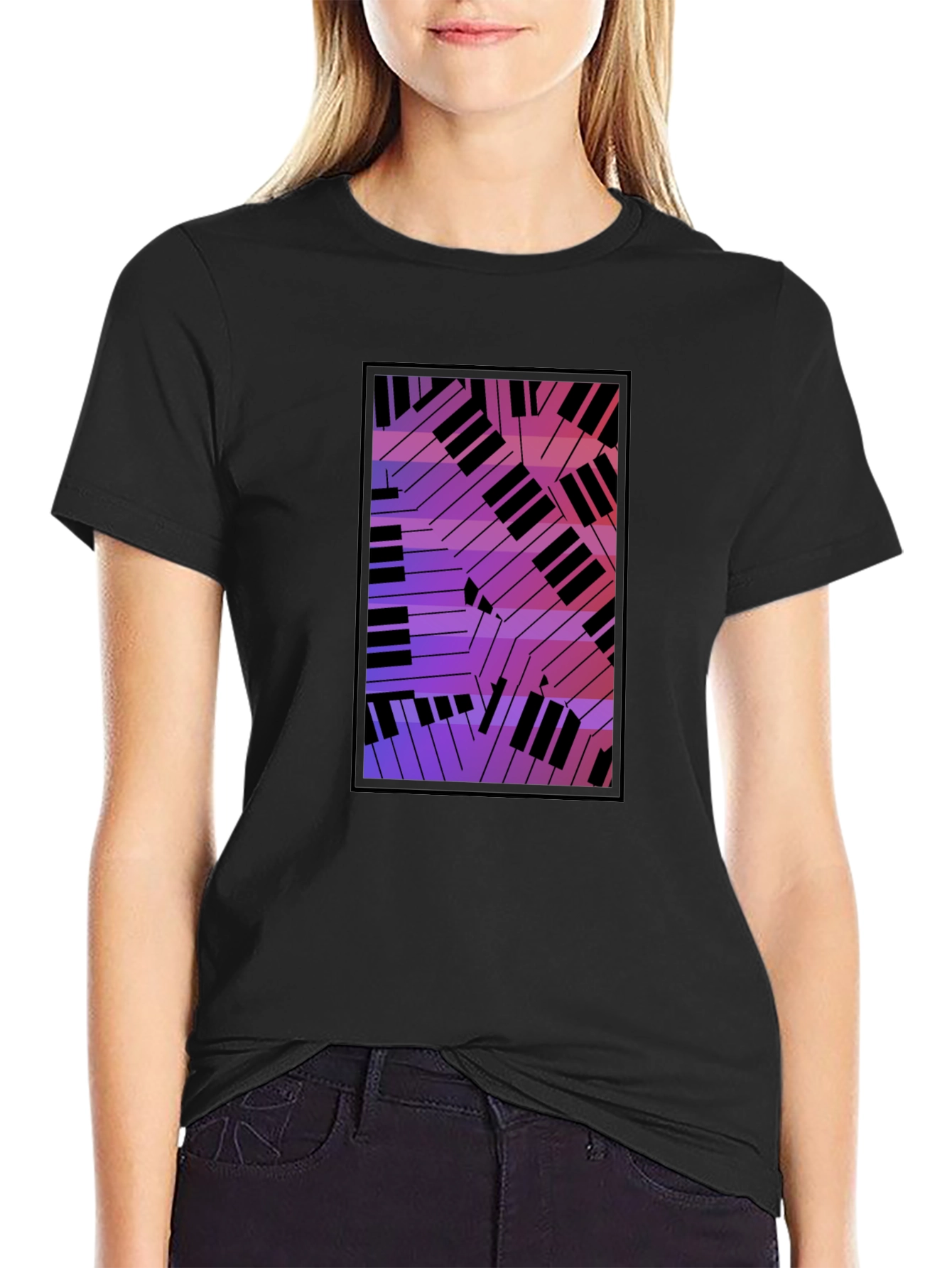 Black Abstract Piano Keys Graphic Black T-Shirt view 2