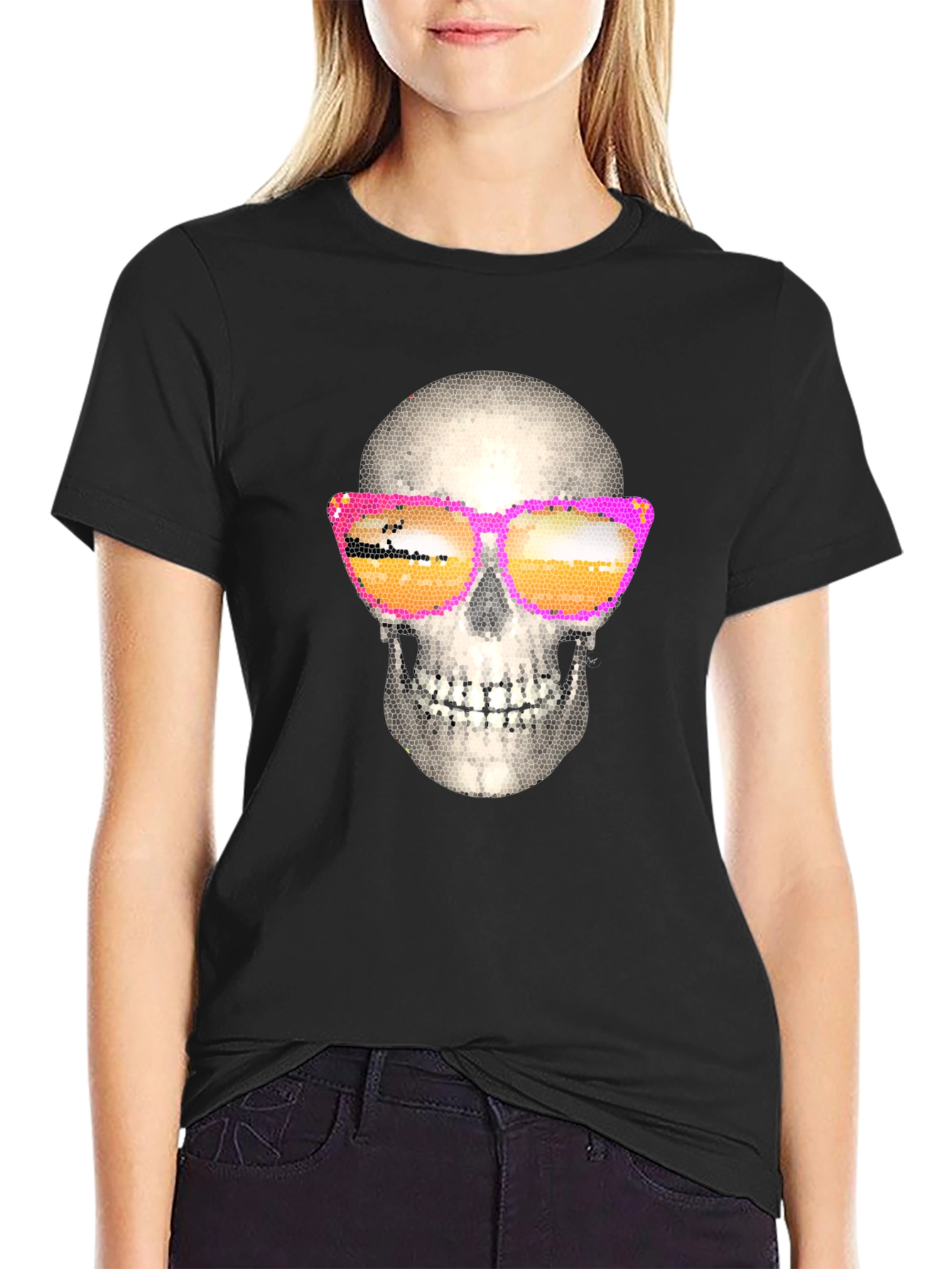 Black Skull in Sunglasses Graphic T-Shirt view 2