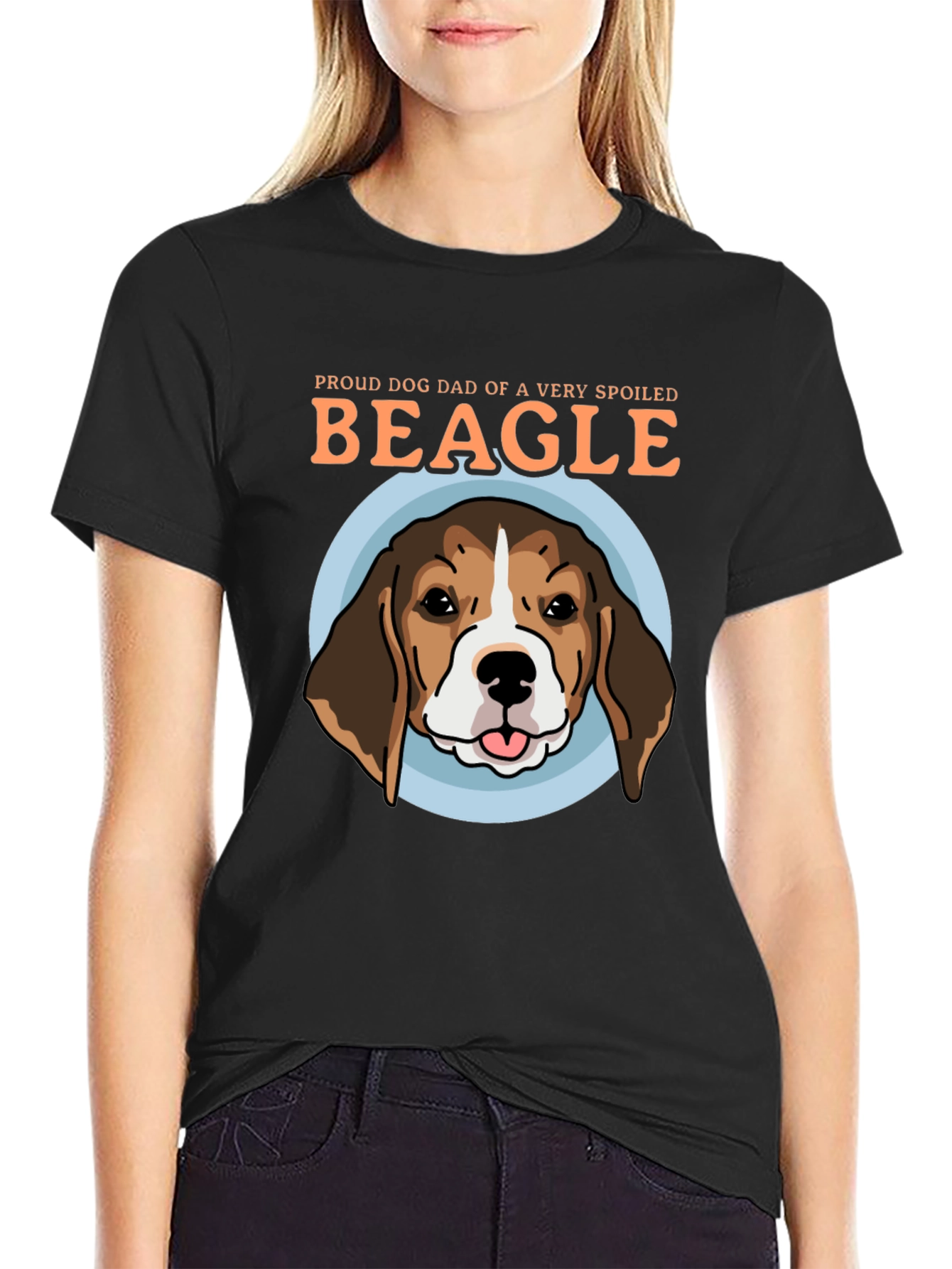 Black Proud Dog Dad Beagle Graphic T-Shirt view 2