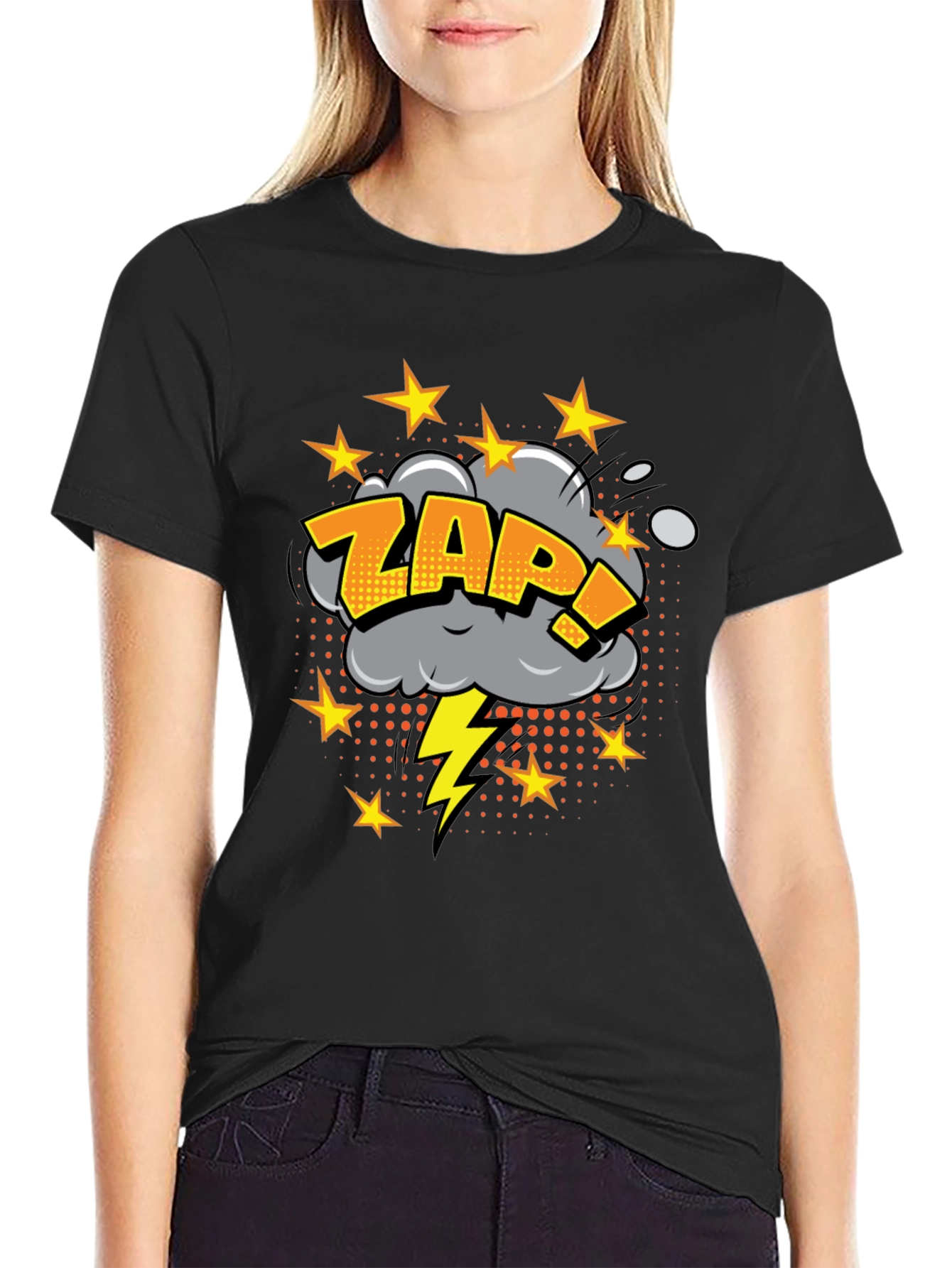 Black Zap! Graphic Print Black T-Shirt view 2