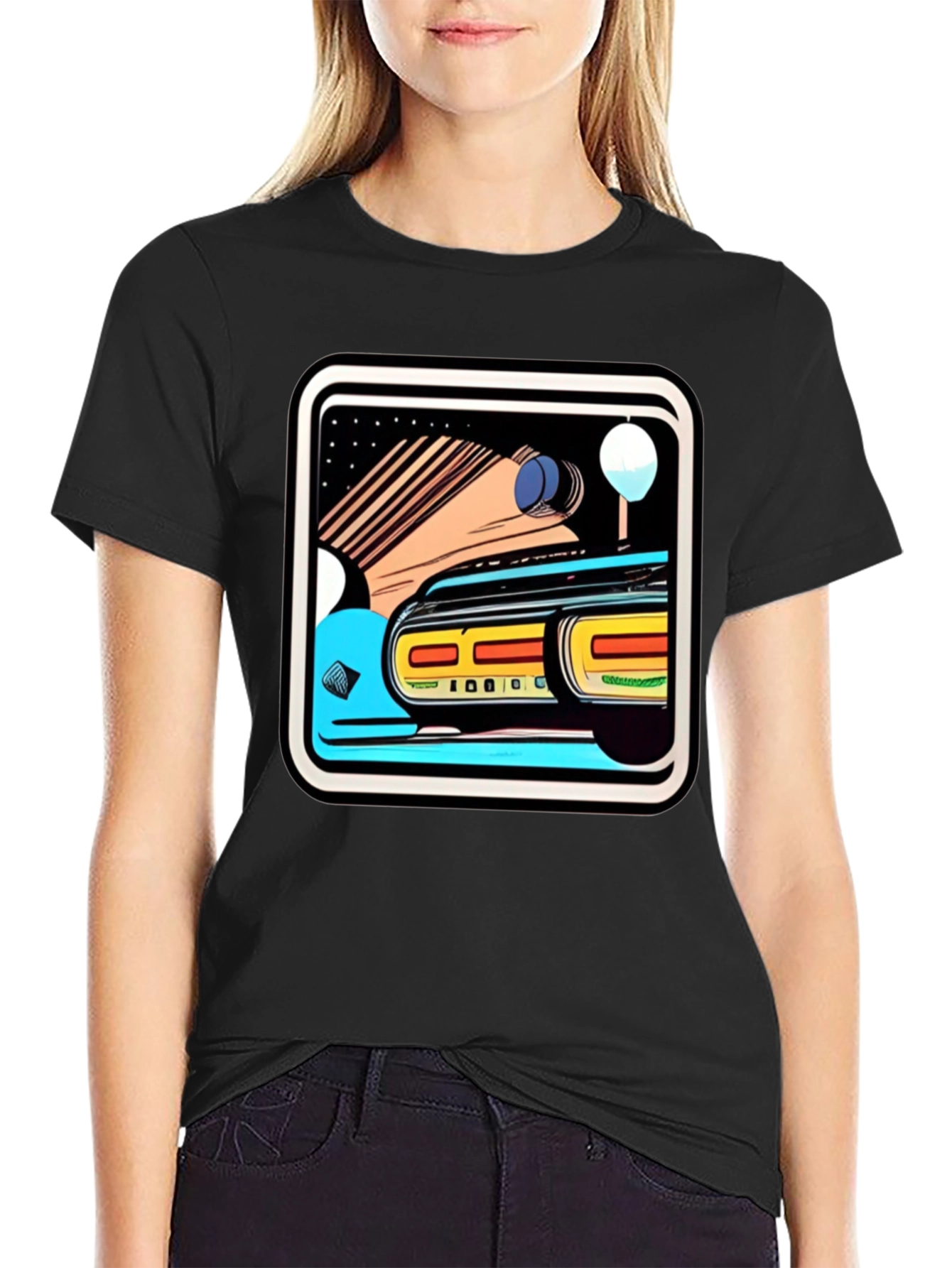 Black Retro Style Car Graphic Tee - Black Cotton Blend view 2