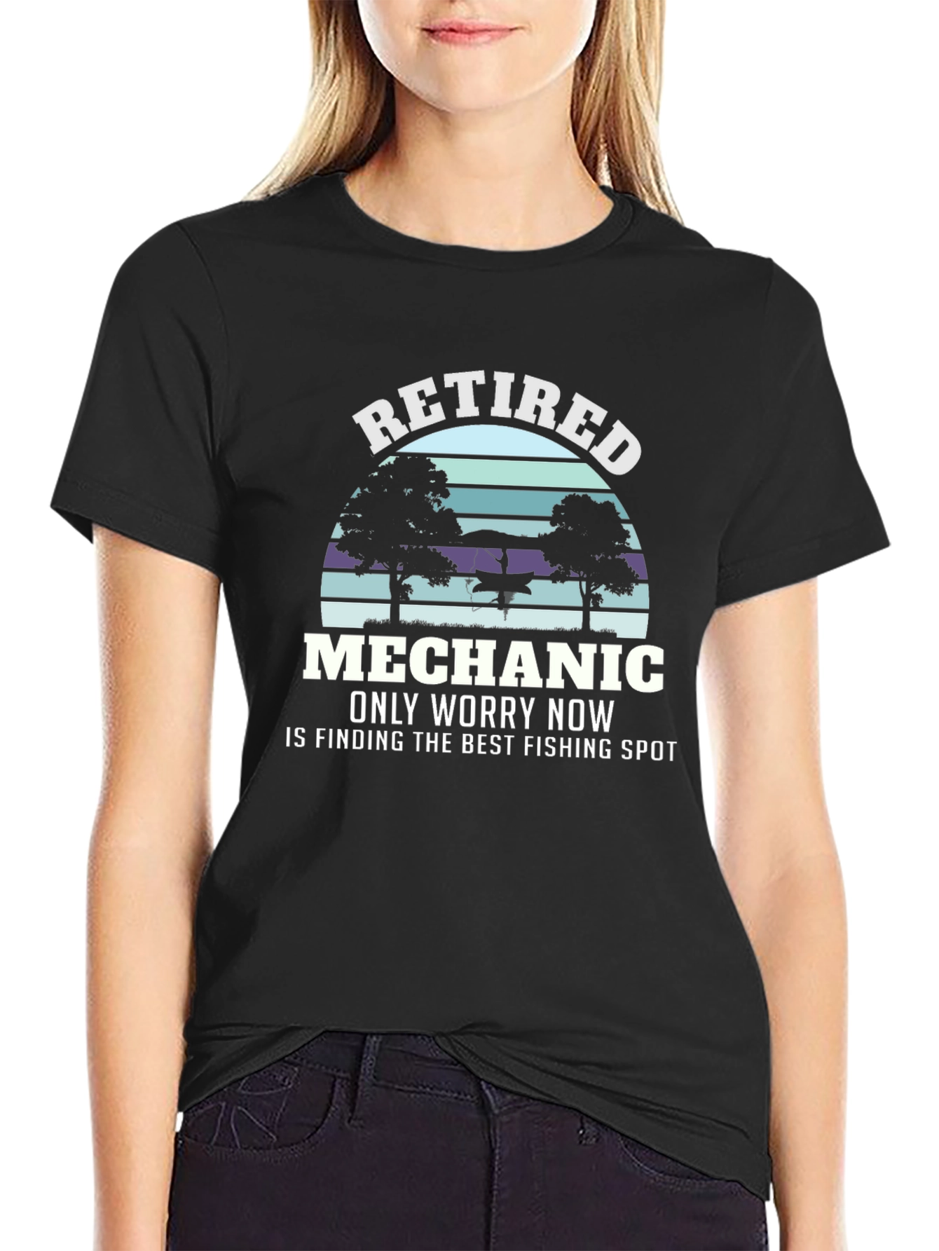 Black Retired Mechanic Fishing T-Shirt - Funny Retirement Gift view 2
