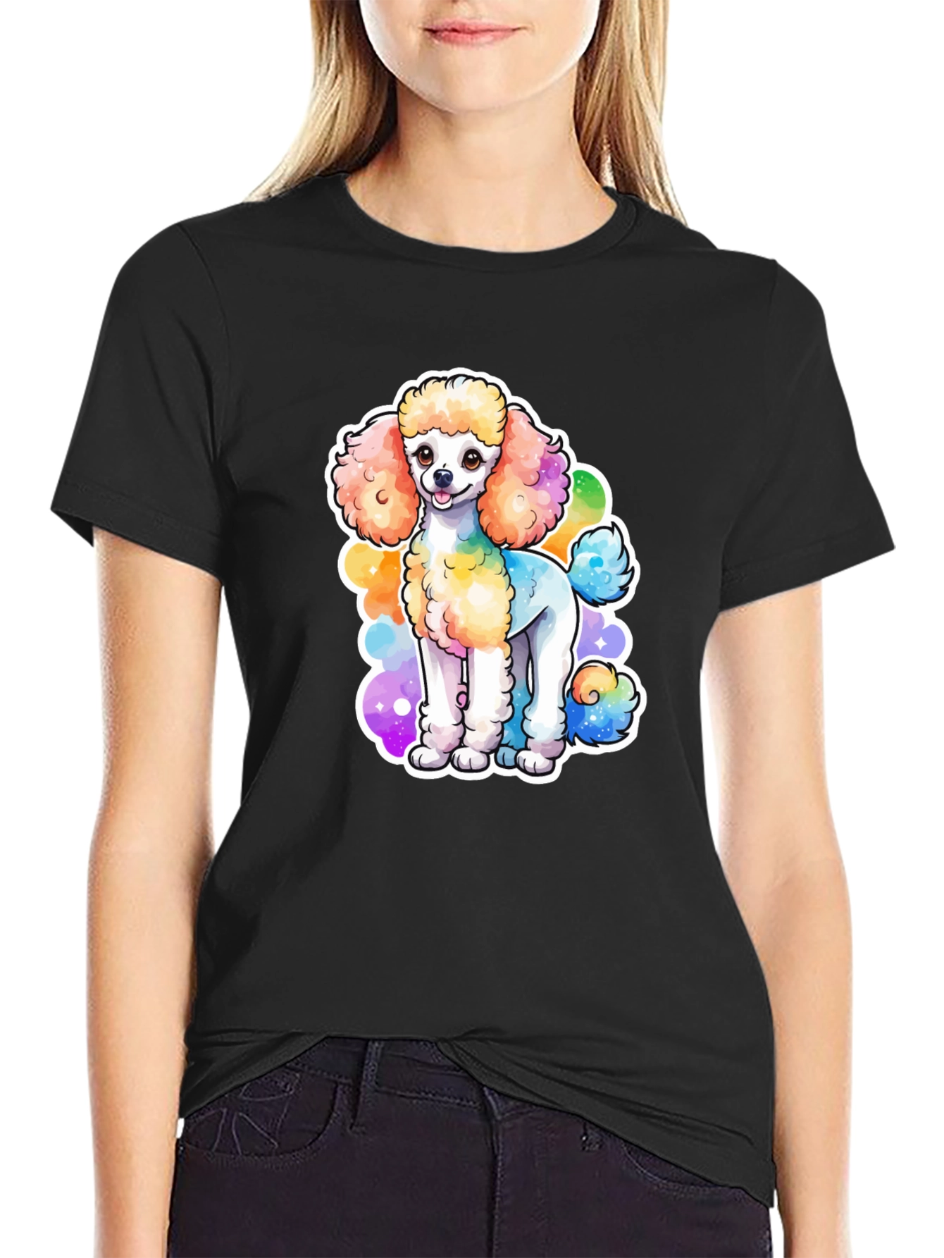Black Rainbow Poodle Graphic Black T-Shirt view 2