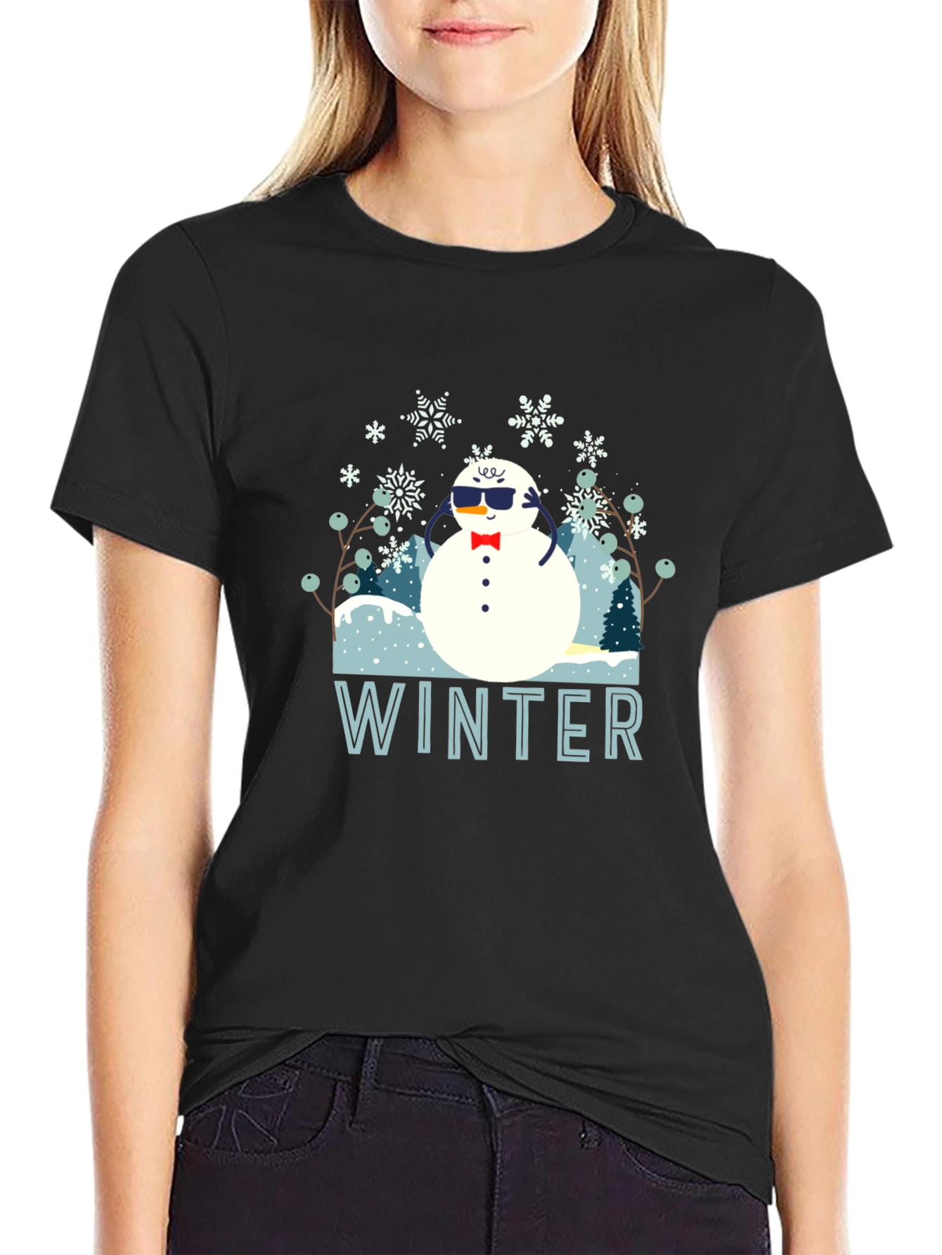 Black Cool Winter Snowman T-Shirt view 2