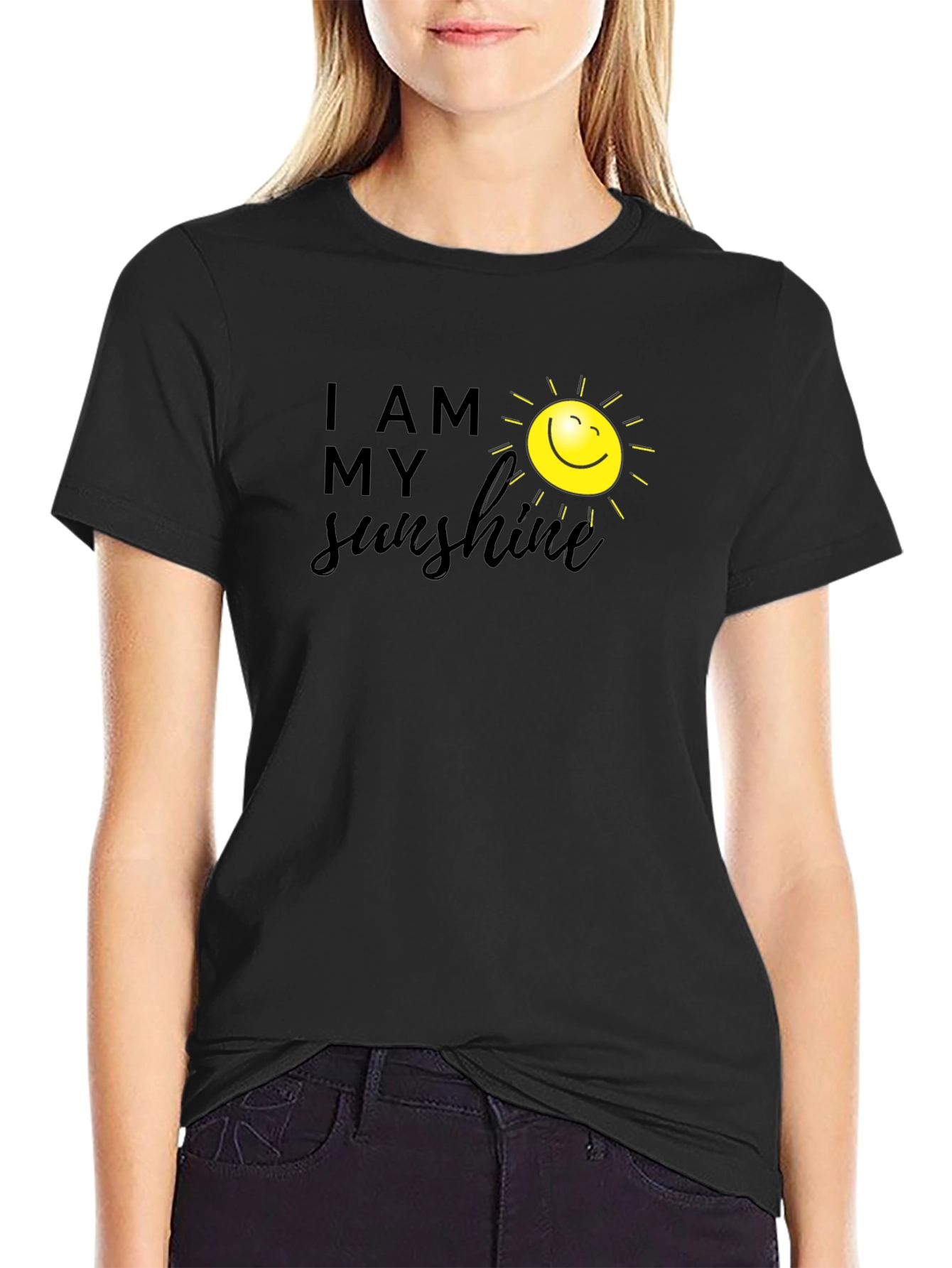 Black I Am My Sunshine Graphic Tee - Black Cotton T-Shirt view 2