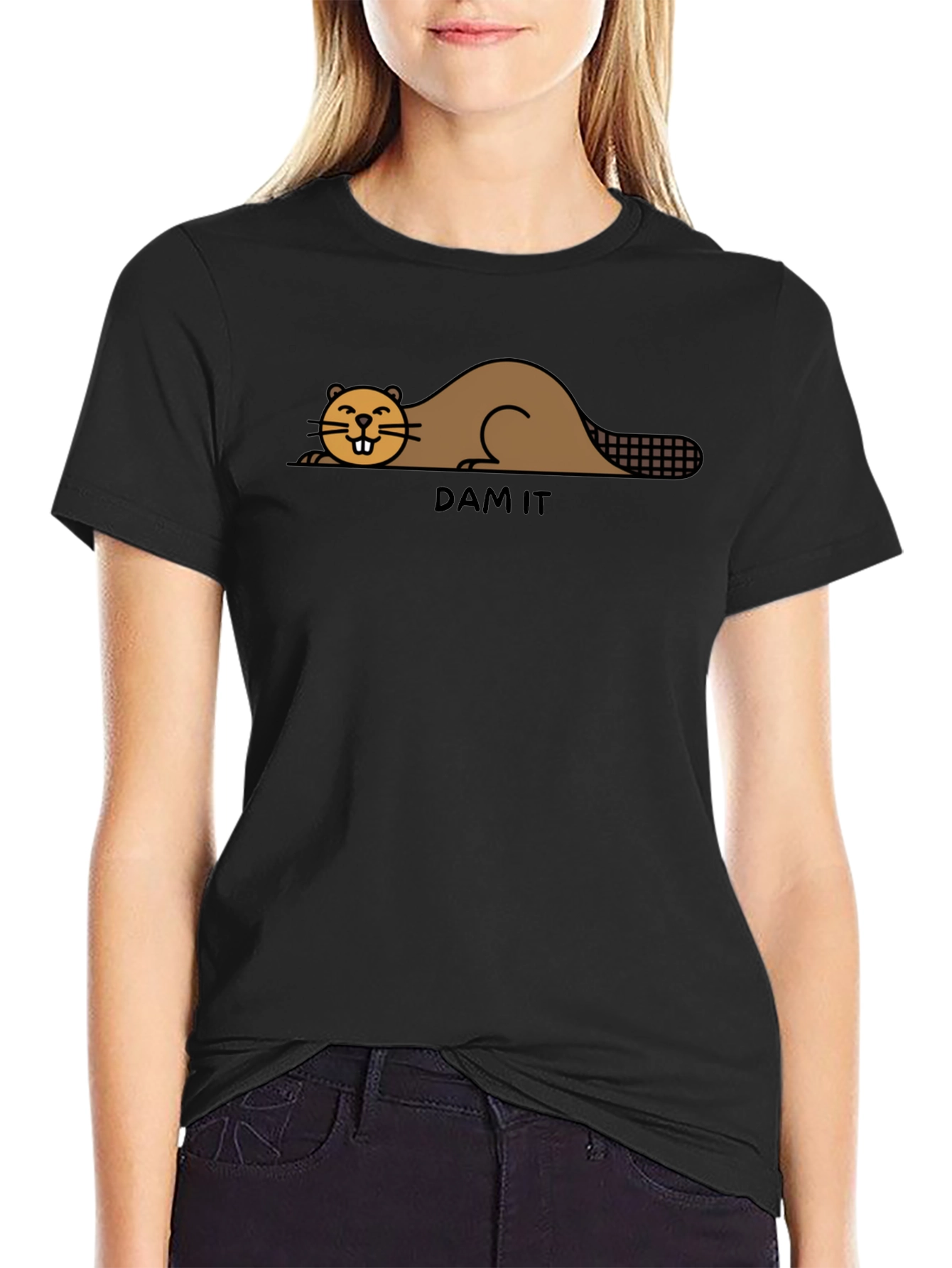 Black Funny Beaver "Dam It" Graphic T-Shirt view 2
