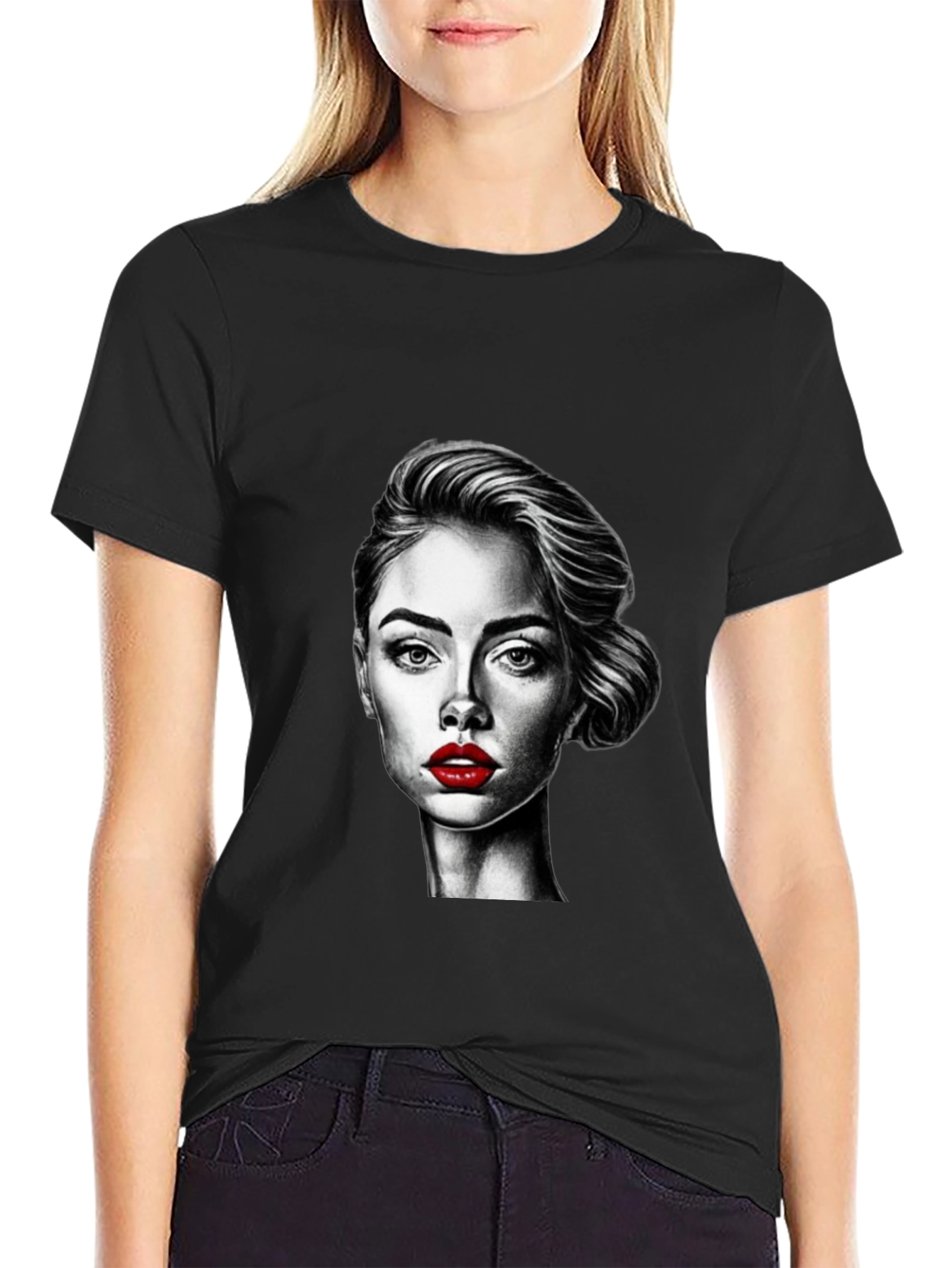 Woman Portrait Graphic Tee - Stylish Black T-Shirt - 2