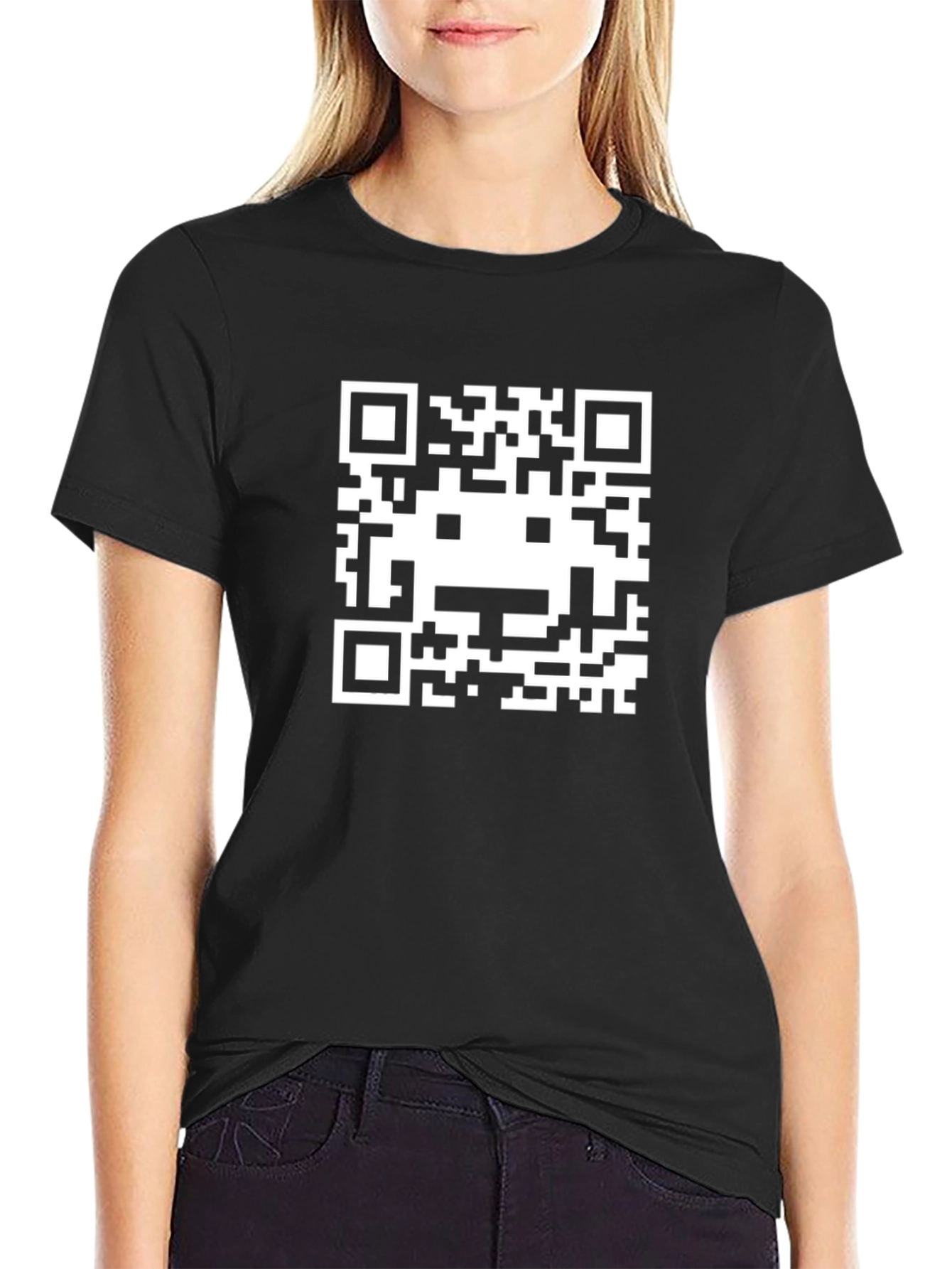Black Black T-Shirt with QR Code Graphic Print view 2