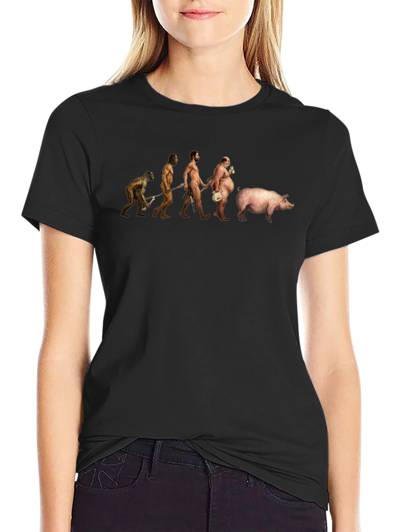 Black Evolution of Pig T-Shirt view 2