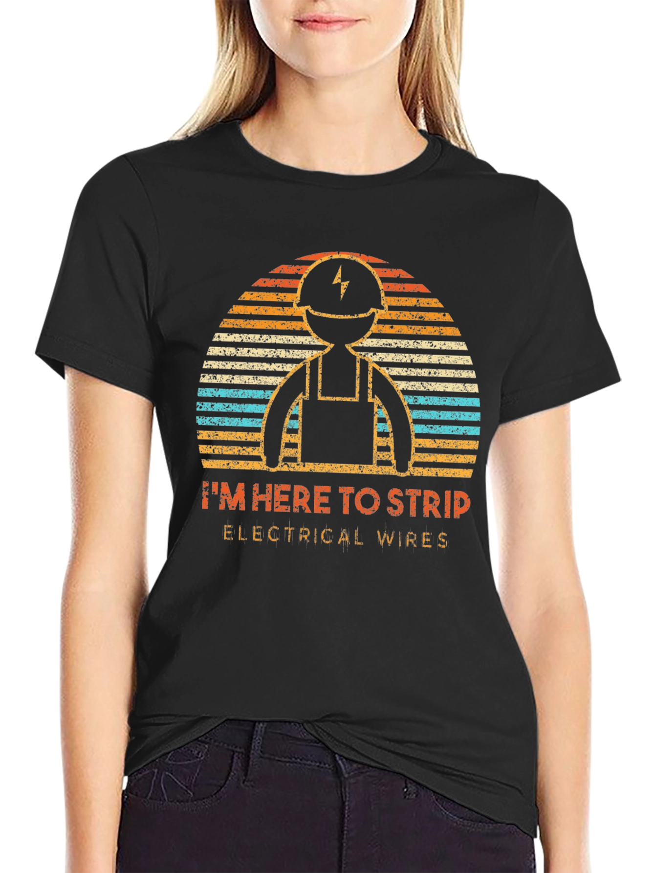 Black Electrician Humor T-Shirt - I'm Here To Strip Electrical Wires  view 2