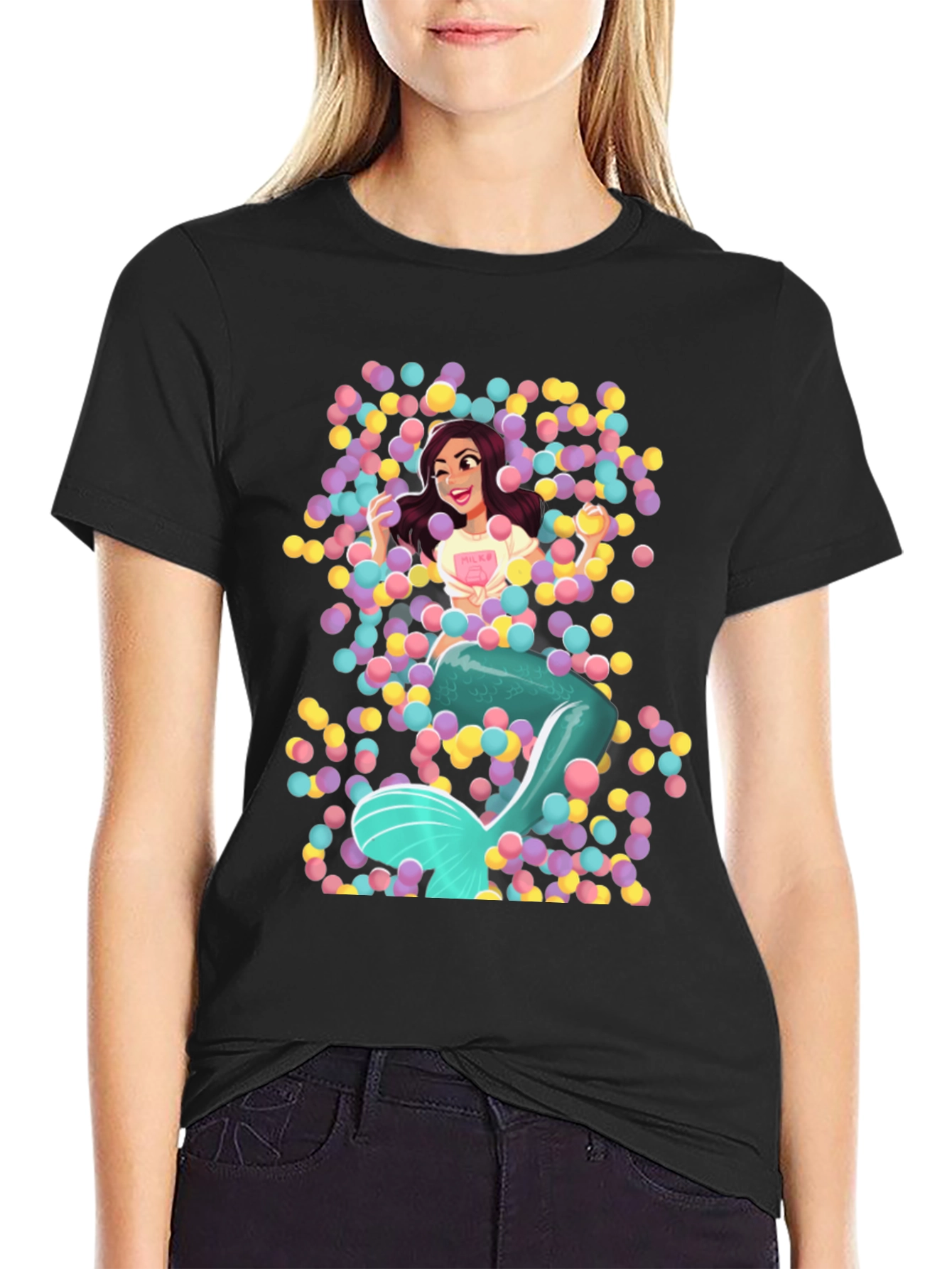 Black Mermaid in Ball Pit Graphic Tee - Fun Novelty T-Shirt view 2