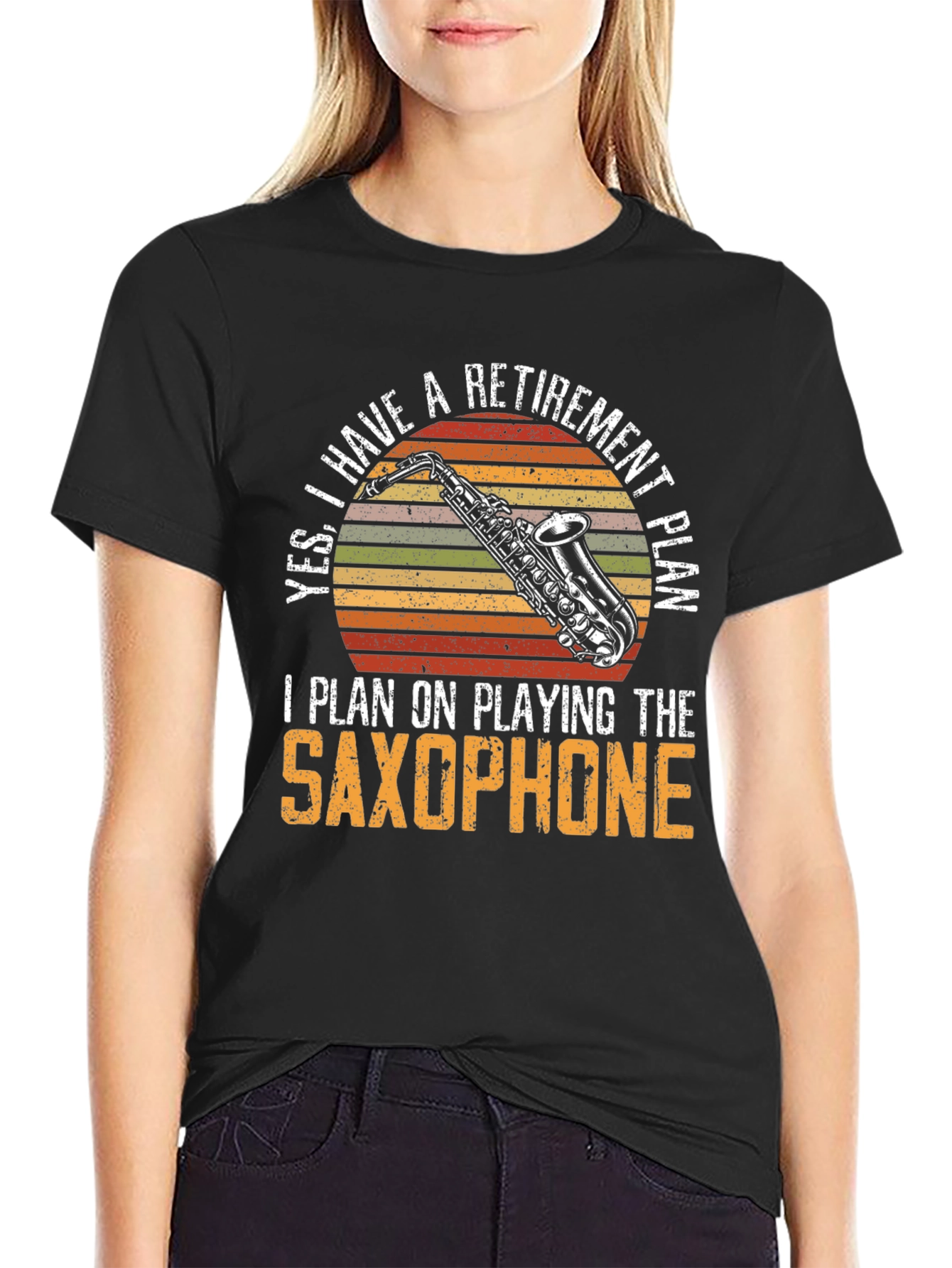 Black Retirement Saxophone T-Shirt - Musician Gift Tee view 2