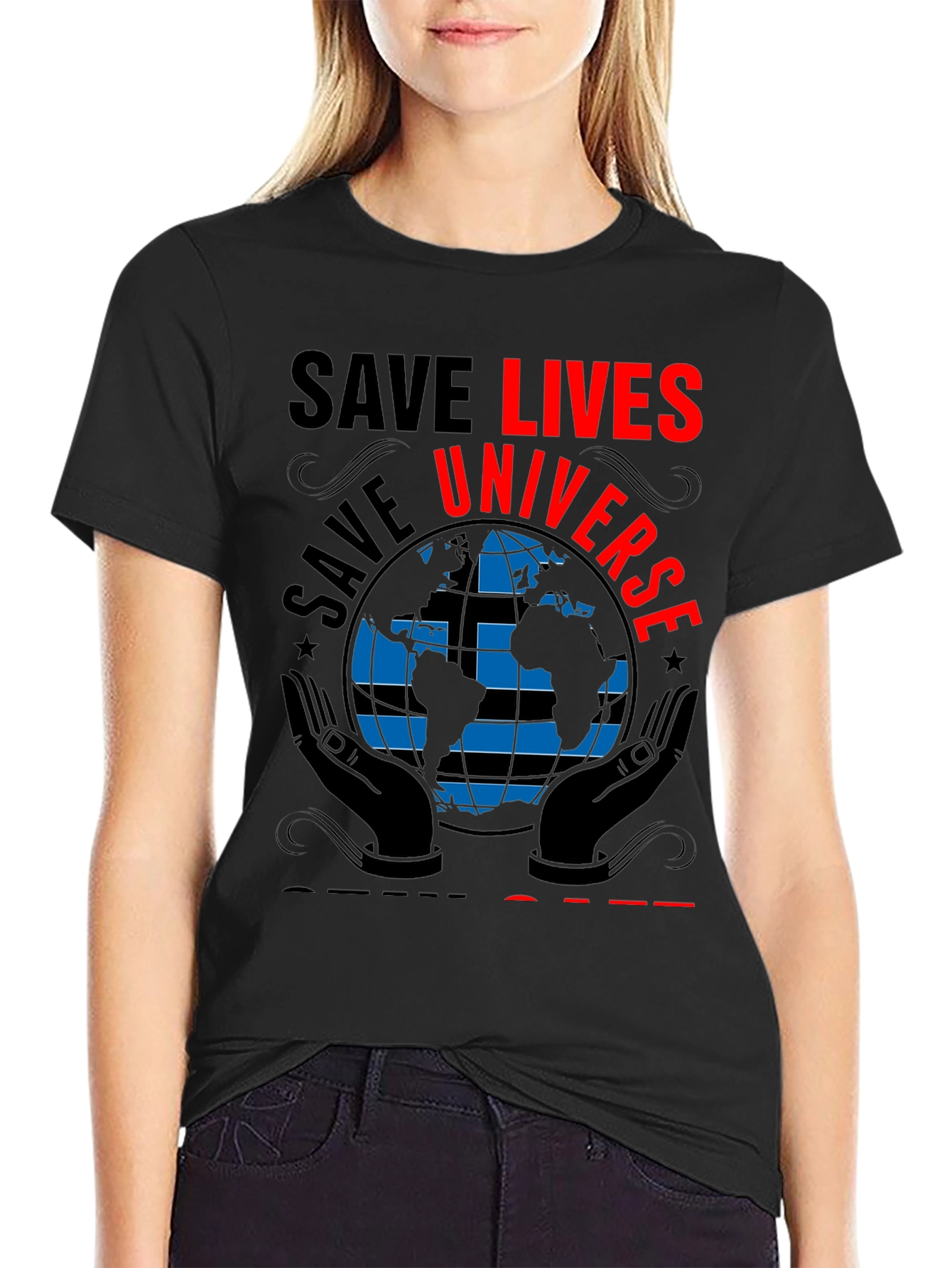 Black Save Lives Save Universe Graphic T-Shirt view 2