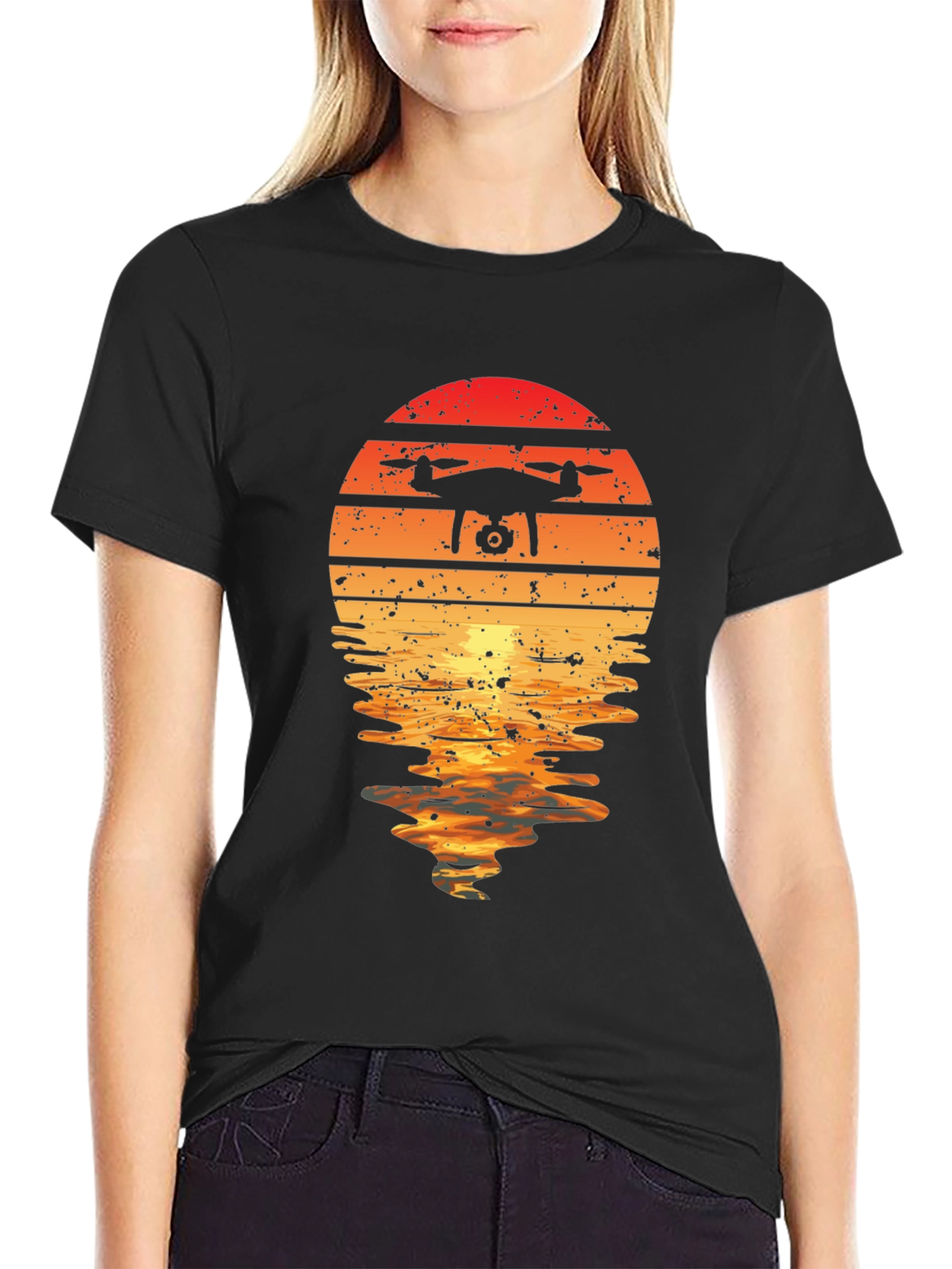 Black Drone Sunset Graphic Tee -  Unique Design view 2
