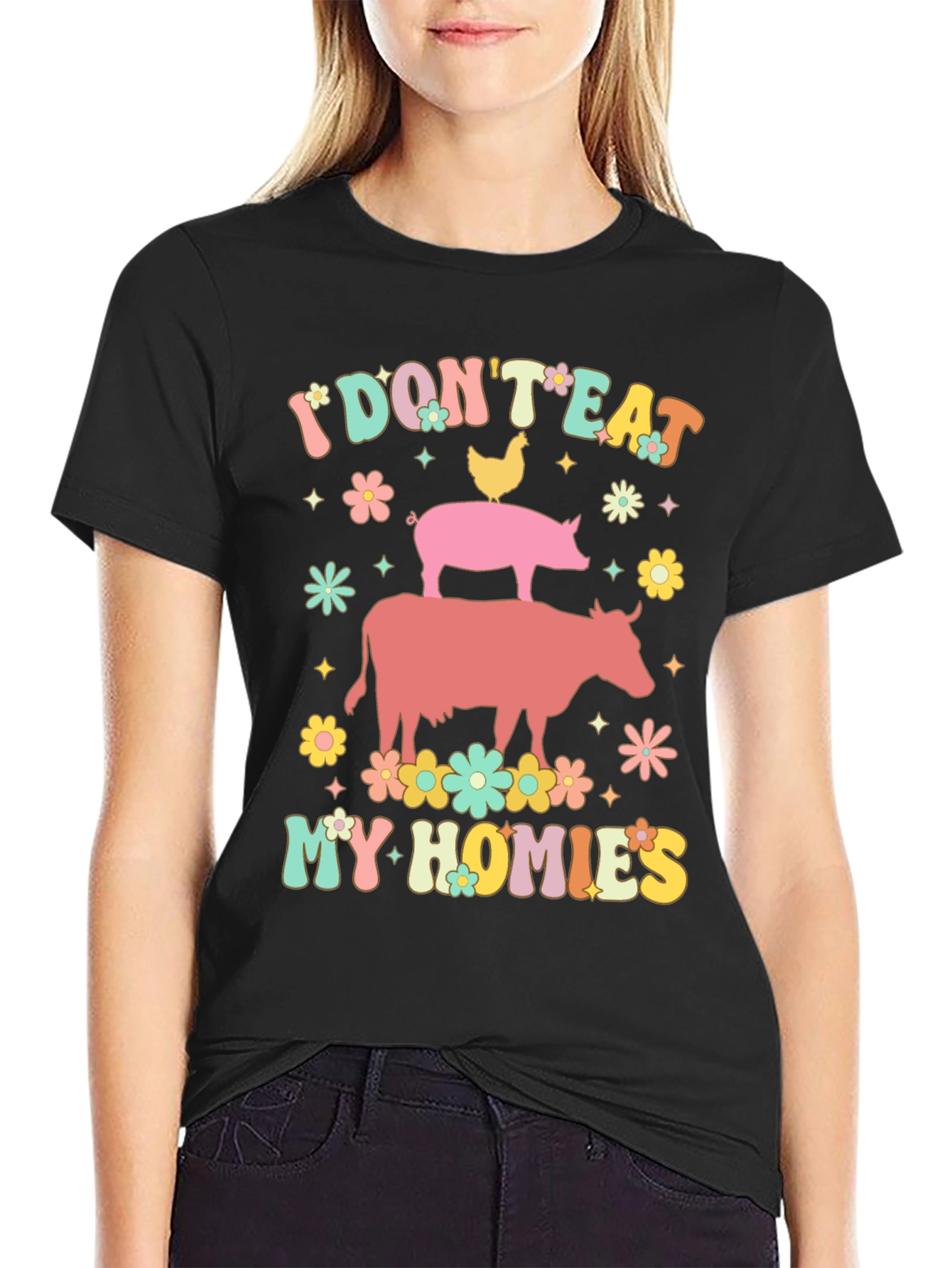 Black Vegan I Don't Eat My Homies T-Shirt view 2