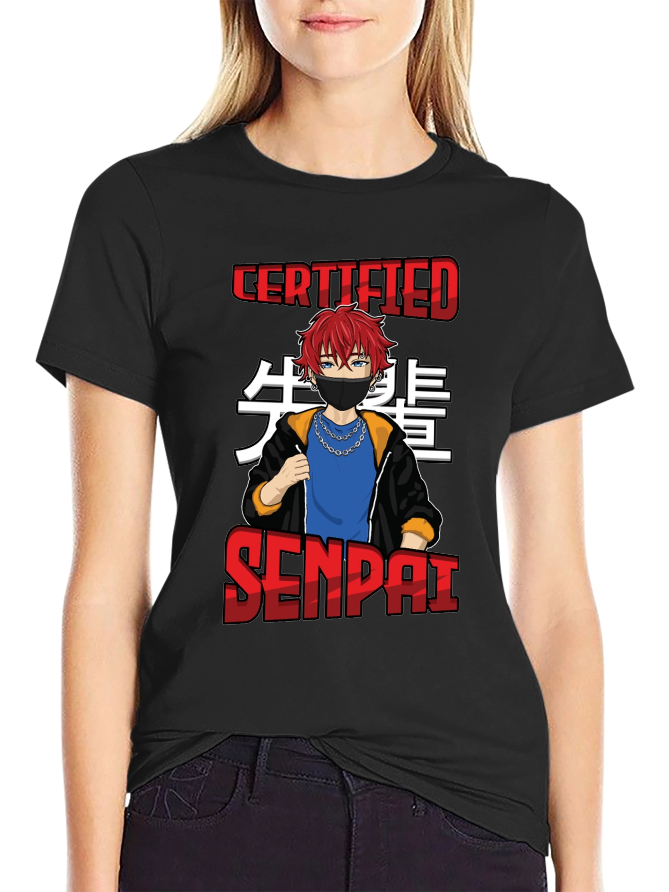 Black Certified Senpai Anime Style T-Shirt view 2