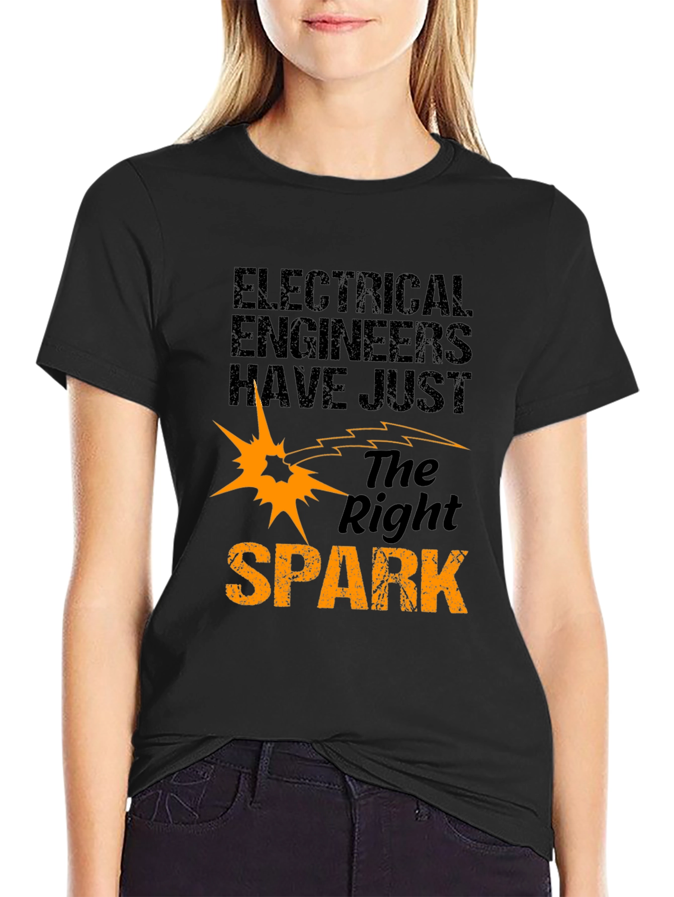 Black Electrical Engineer 'Right Spark' Graphic T-Shirt view 2