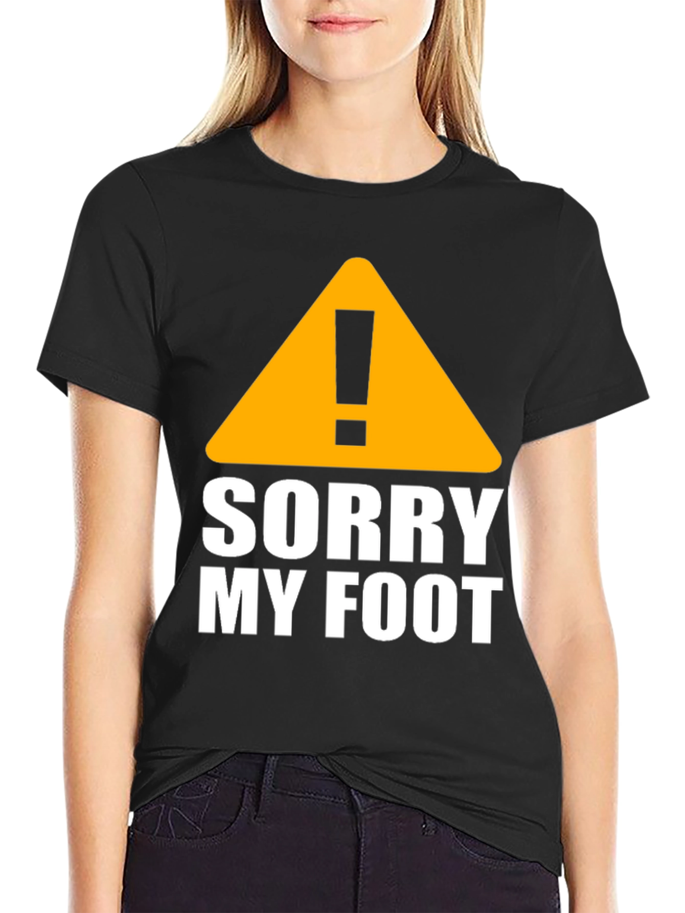 Black Funny Sorry My Foot Graphic Novelty T-Shirt view 2