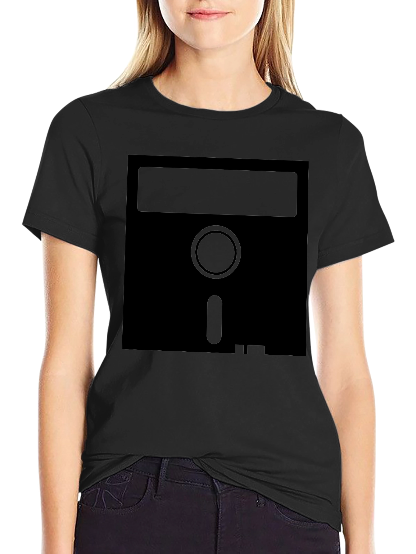 Black Retro Floppy Disk T-Shirt - Vintage Tech Style view 2