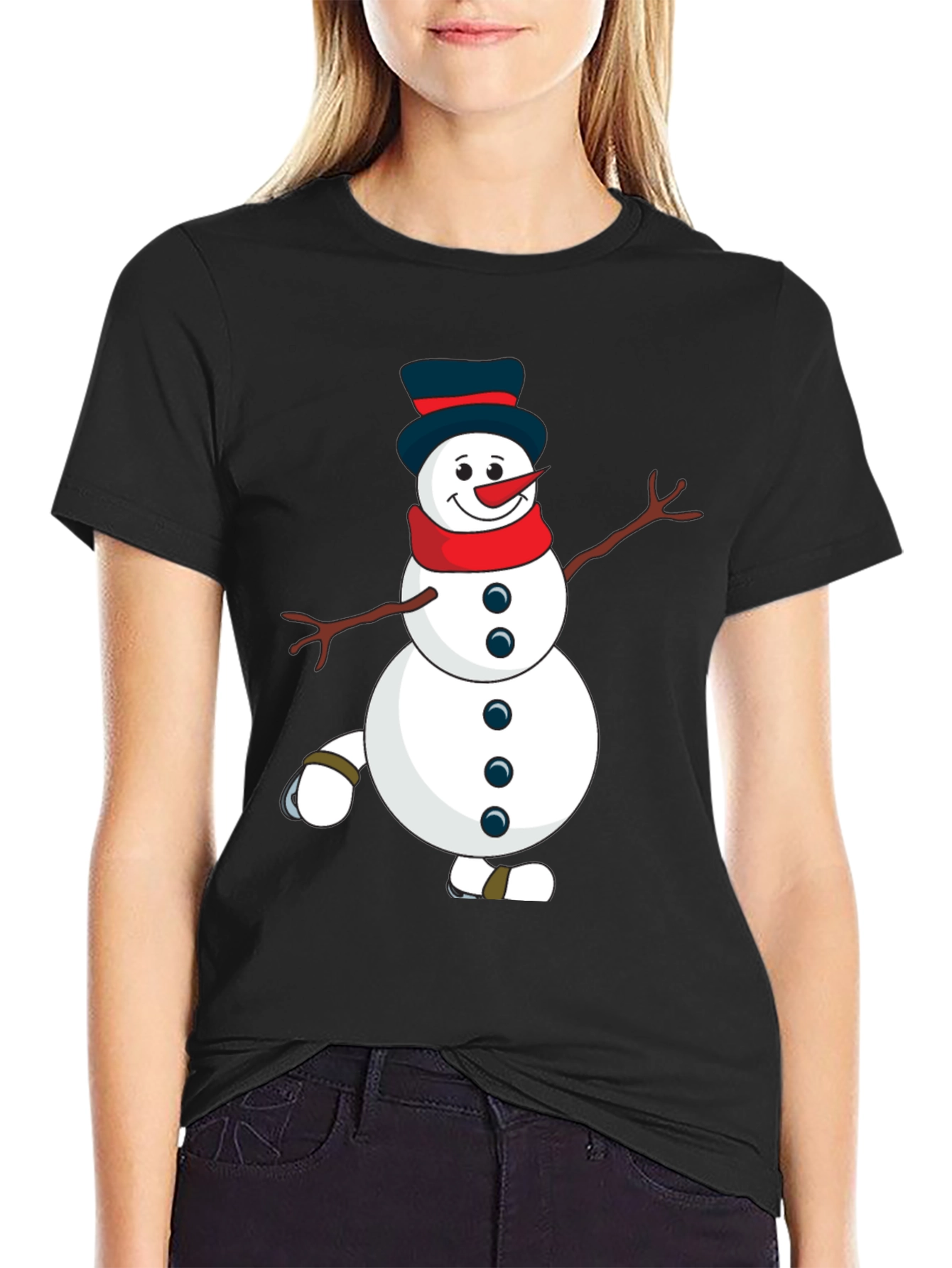 Black Snowman Graphic Tee - Black Cotton Blend view 2