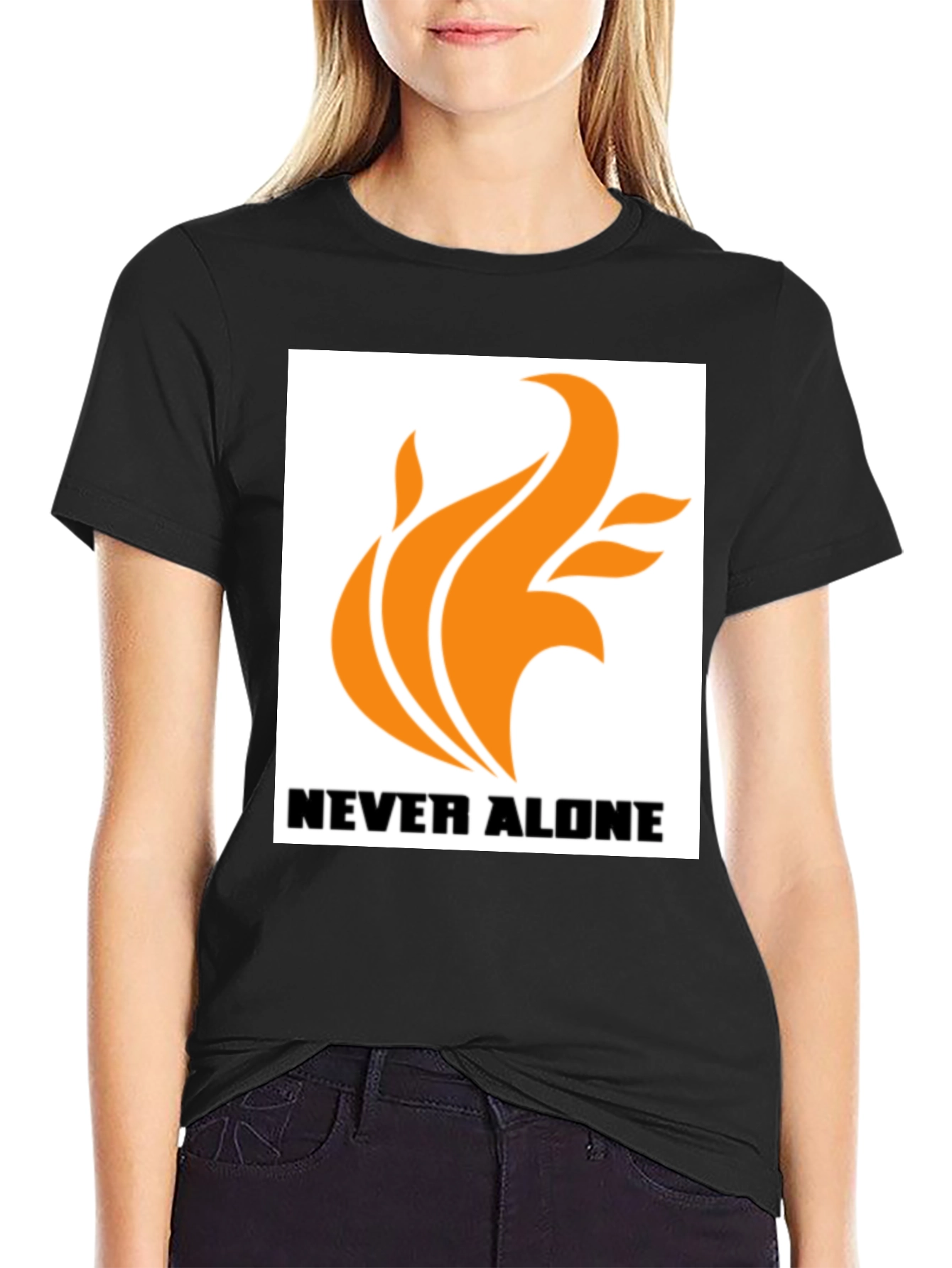 Black Never Alone Graphic Black T-Shirt view 2