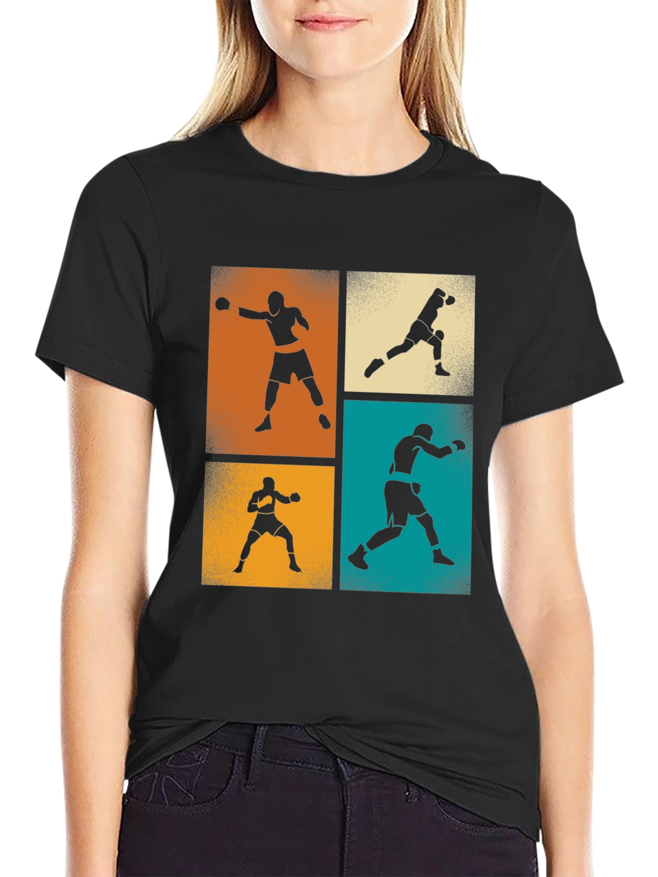 Black Retro Boxing Silhouette T-Shirt - Fighter Graphic Tee view 2