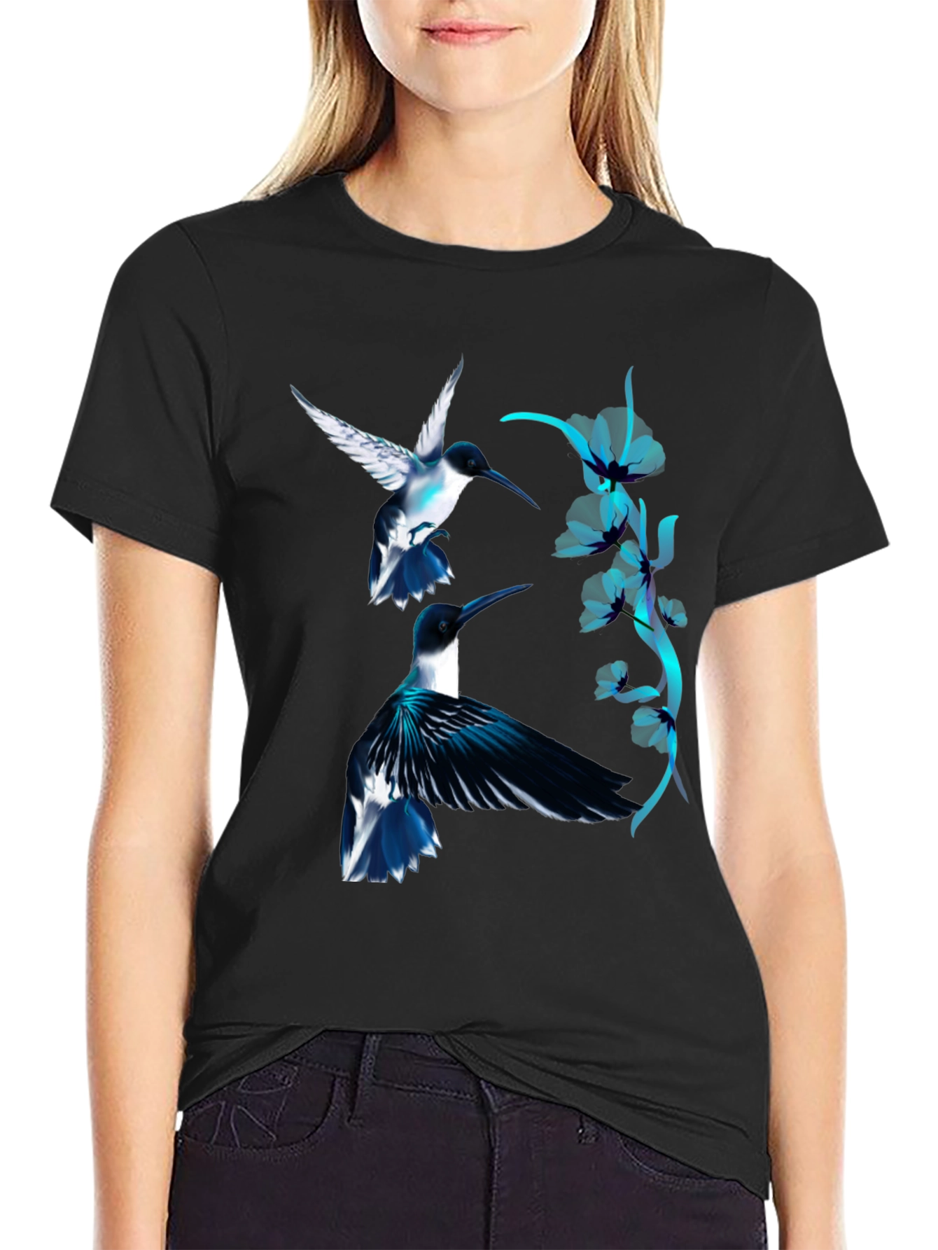 Black Hummingbird Graphic Black Tee view 2