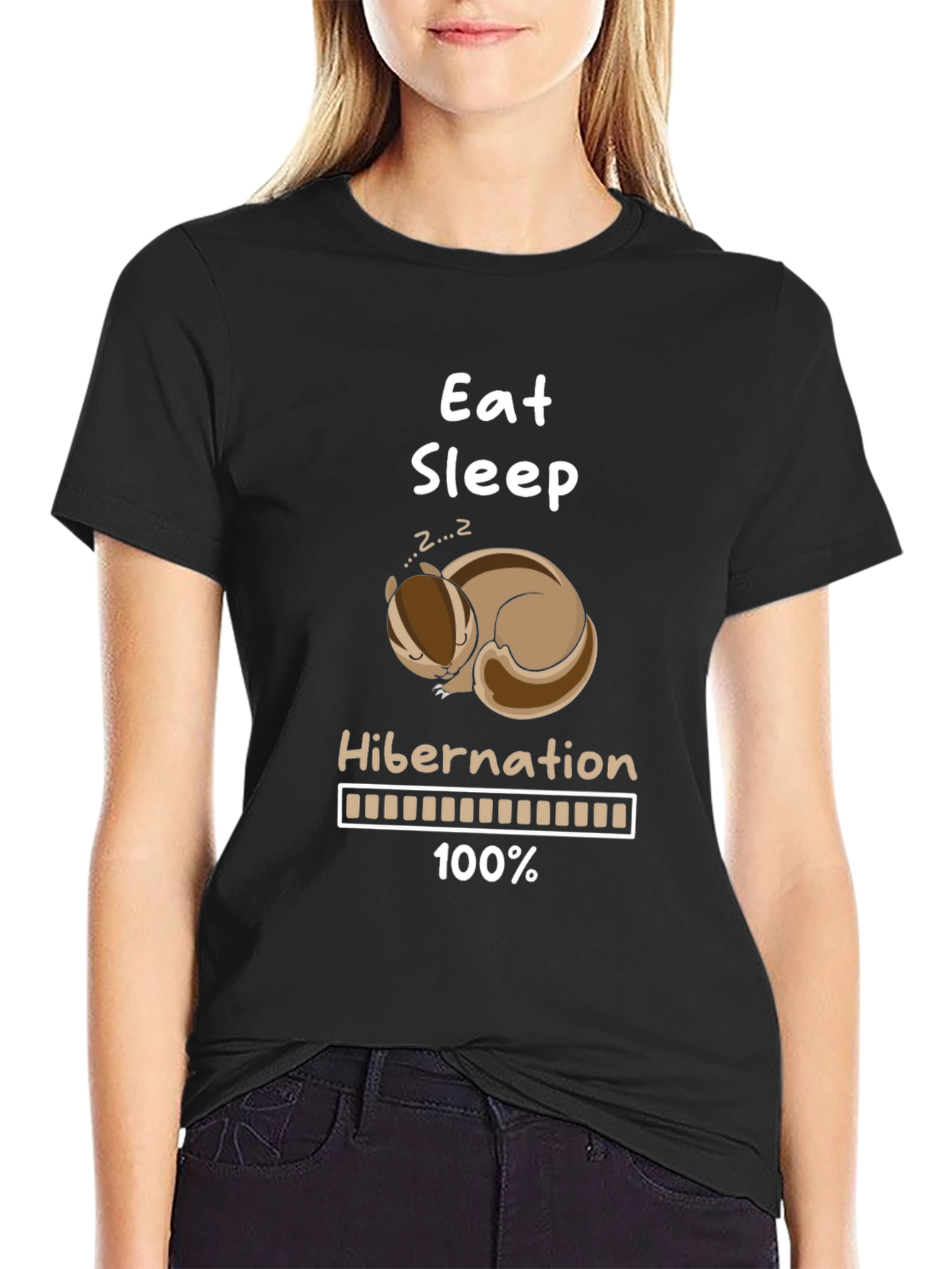 Black Eat Sleep Hibernation T-Shirt Funny Animal Lover Tee view 2