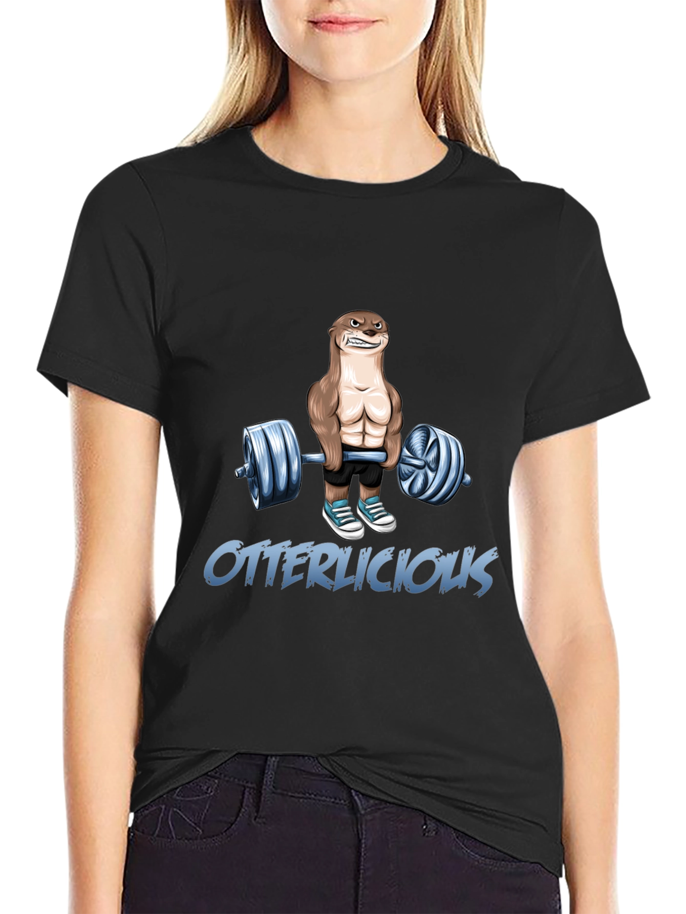 Black Otterlicious Workout T-Shirt - Funny Fitness Tee view 2