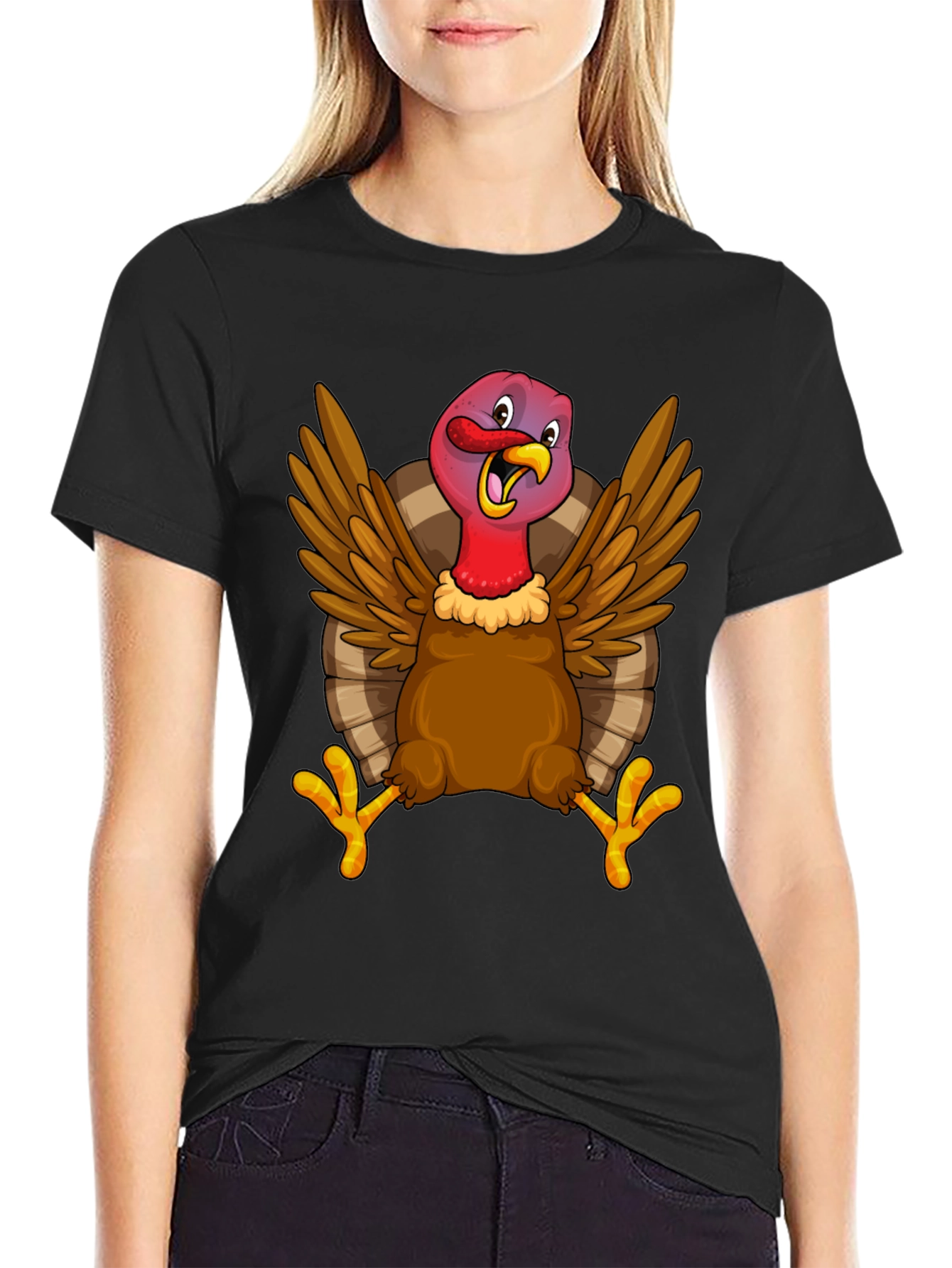 Black Funny Turkey Graphic Tee - Thanksgiving Holiday T-Shirt view 2