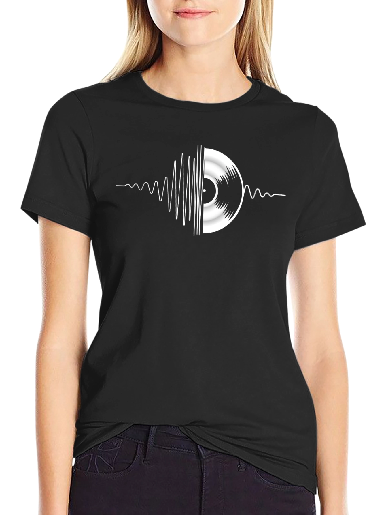 Black Retro Vinyl Record Graphic T-Shirt - Black view 2