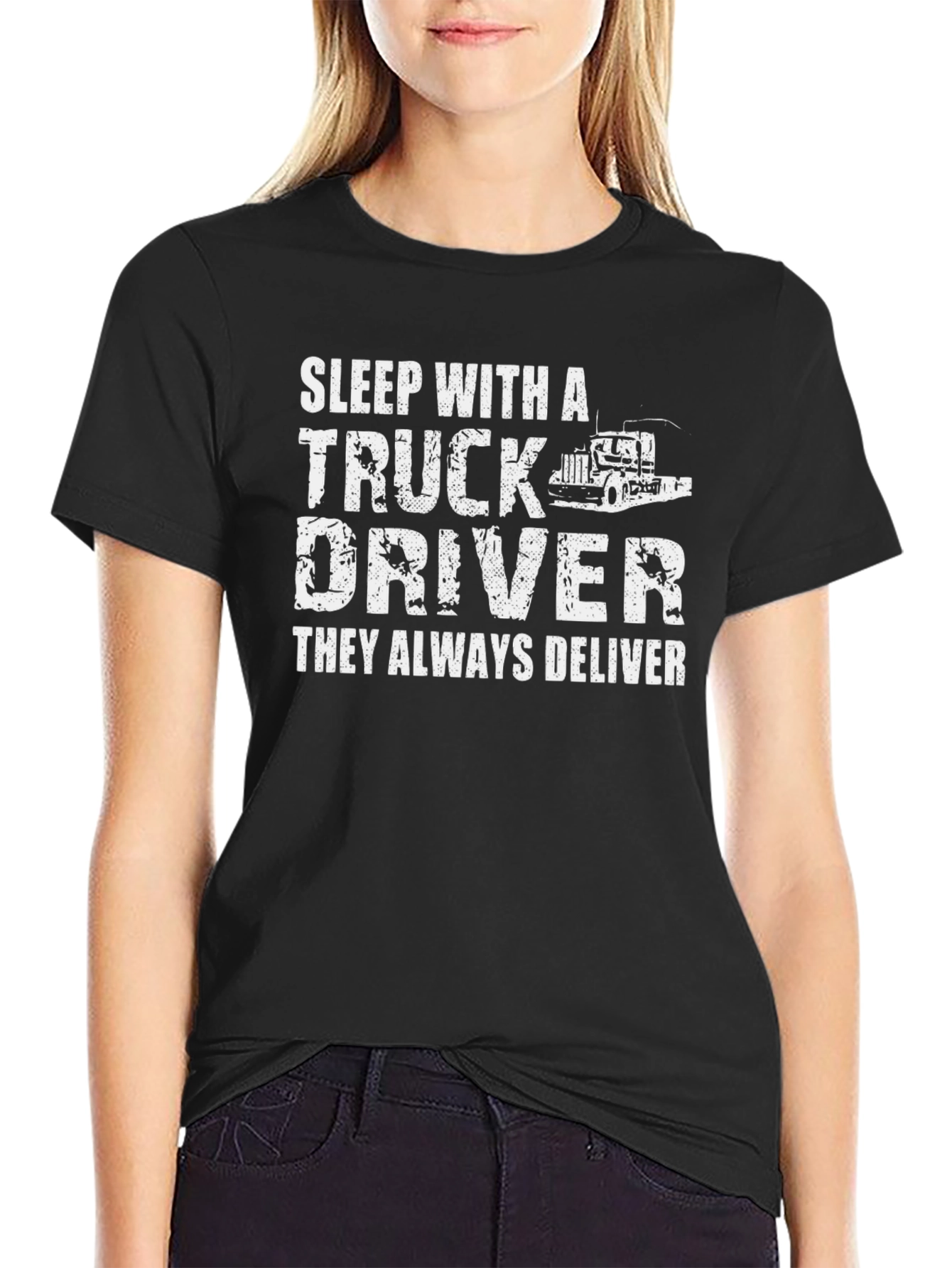 Black Sleep With A Truck Driver T-Shirt view 2