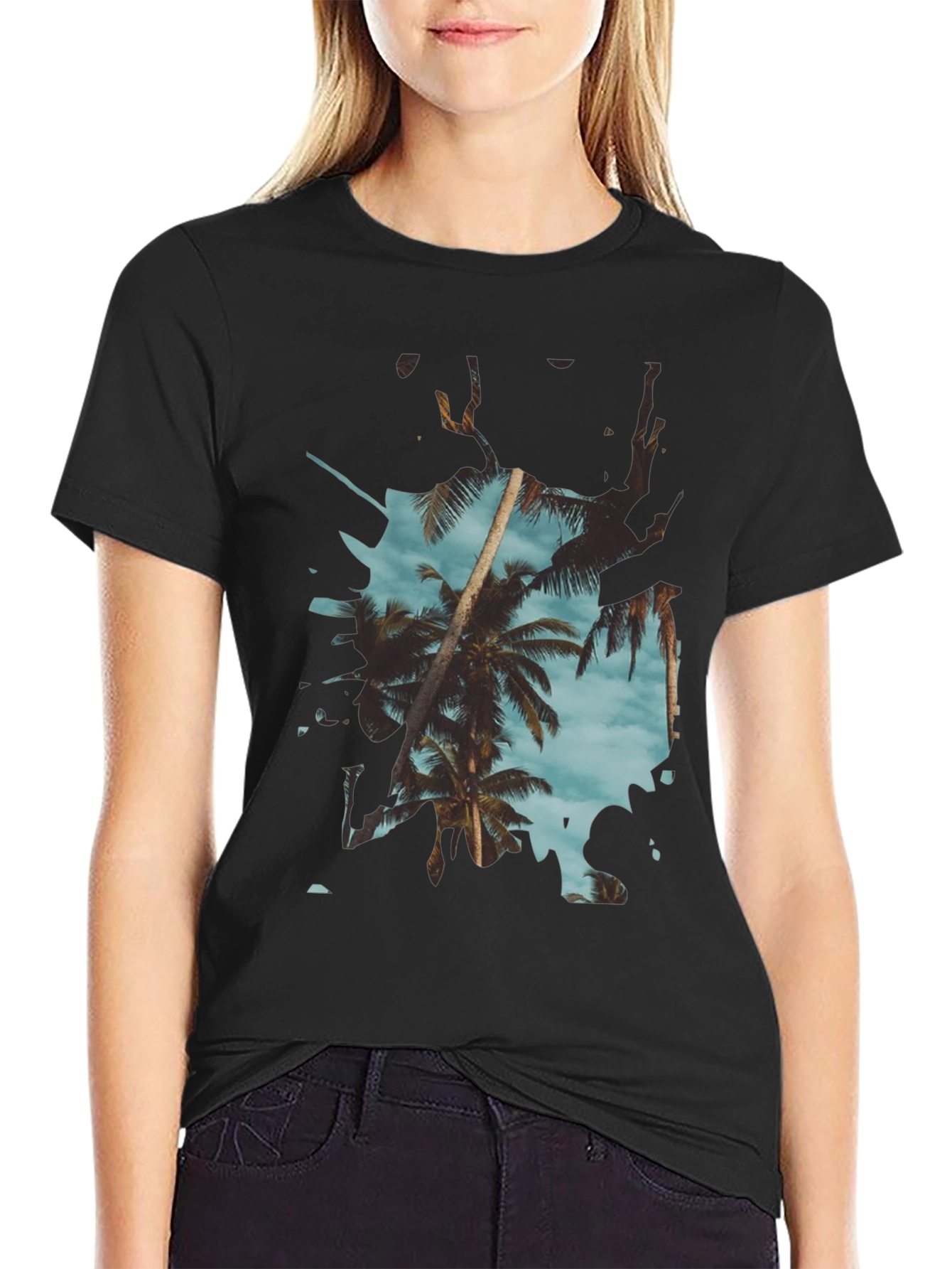 Black Tropical Palm Tree Graphic Tee - Summer Vibes view 2