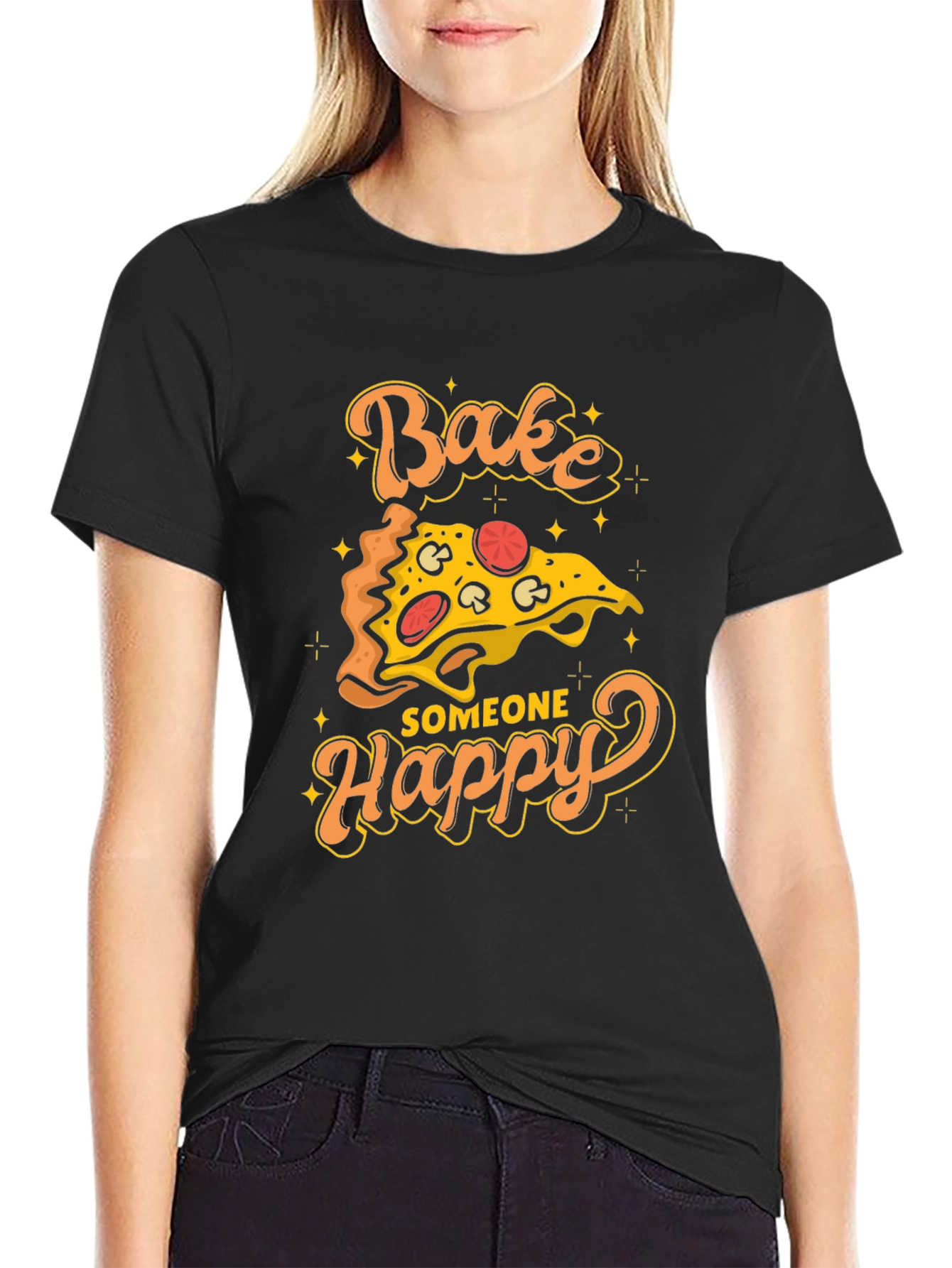 Black Bake Someone Happy Pizza Graphic T-Shirt view 2