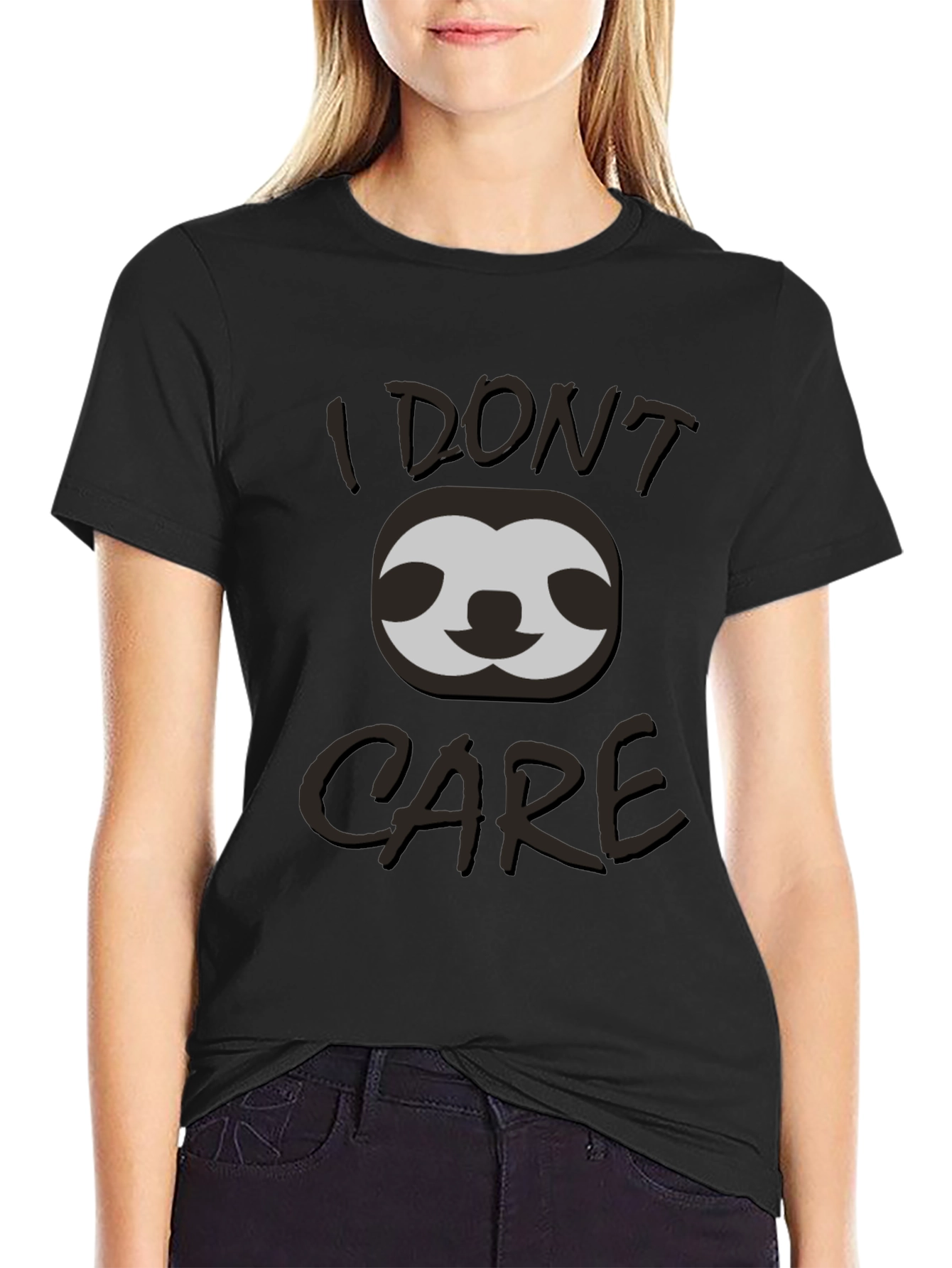 Black I Don't Care Sloth Graphic T-Shirt view 2