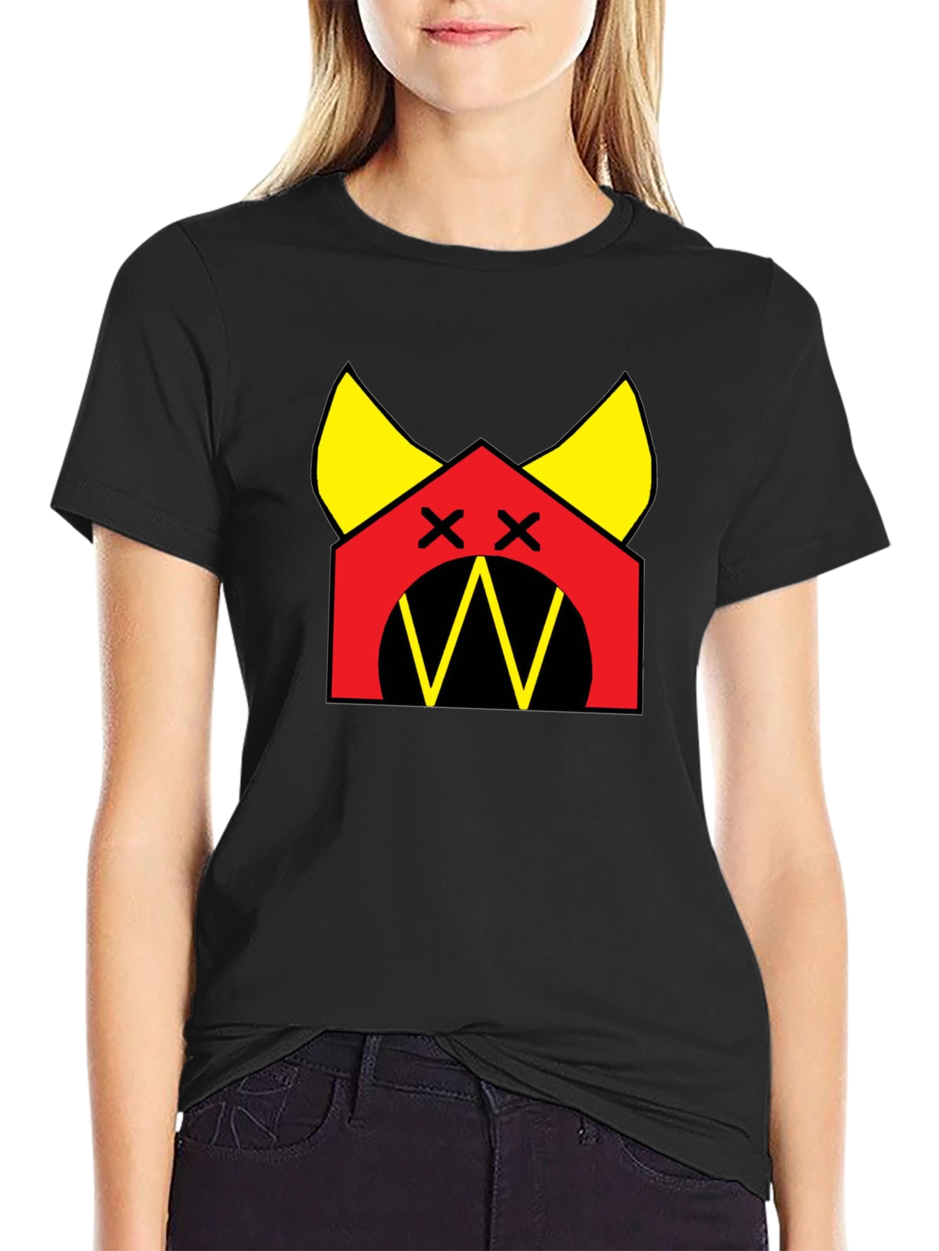 Black Graphic Tee: Red House with Yellow Accents Black T-Shirt view 2