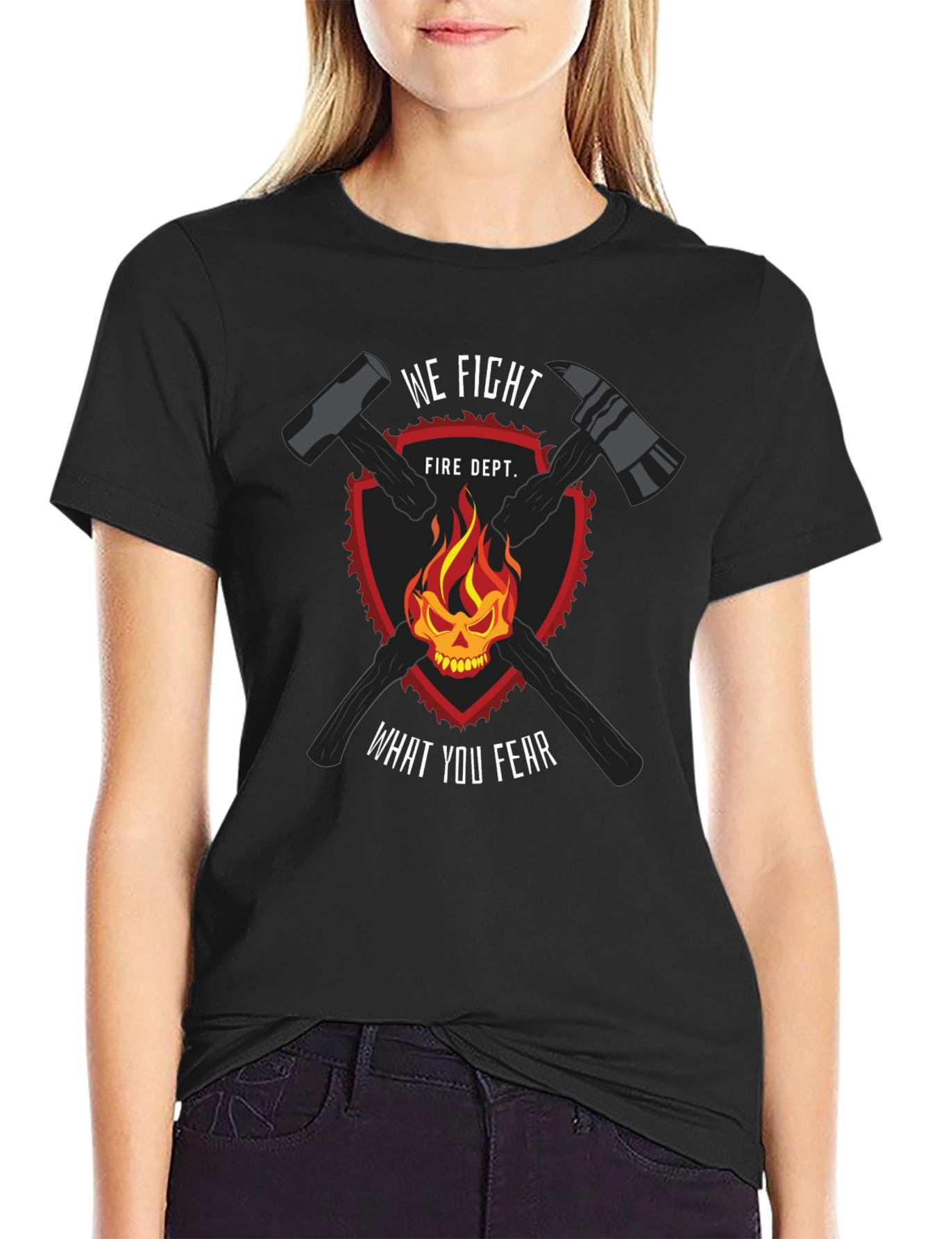 Black Firefighter Skull & Axes Graphic Tee - We Fight What You Fear view 2