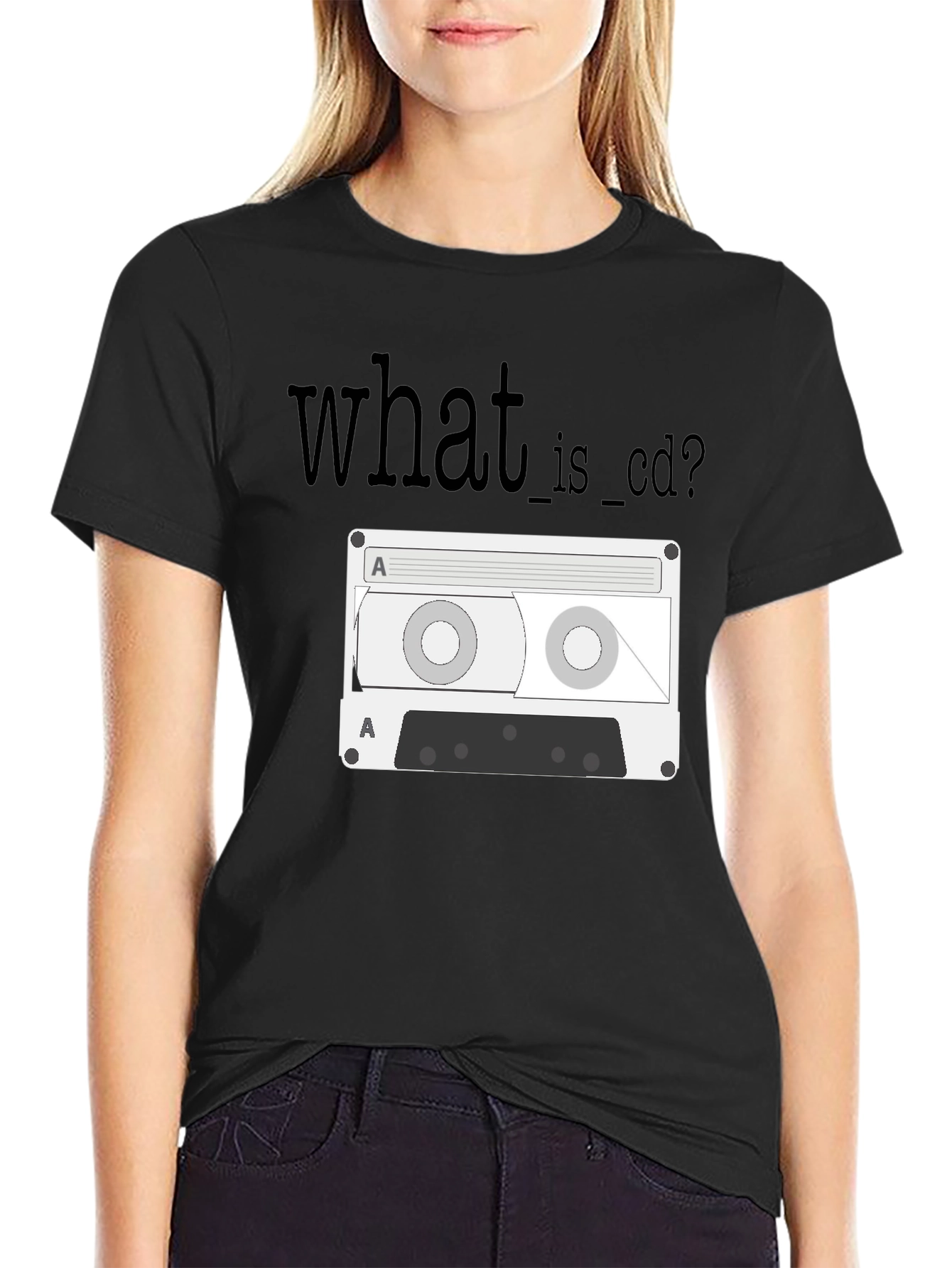 Black Retro Cassette Tape T-Shirt - What is CD? view 2