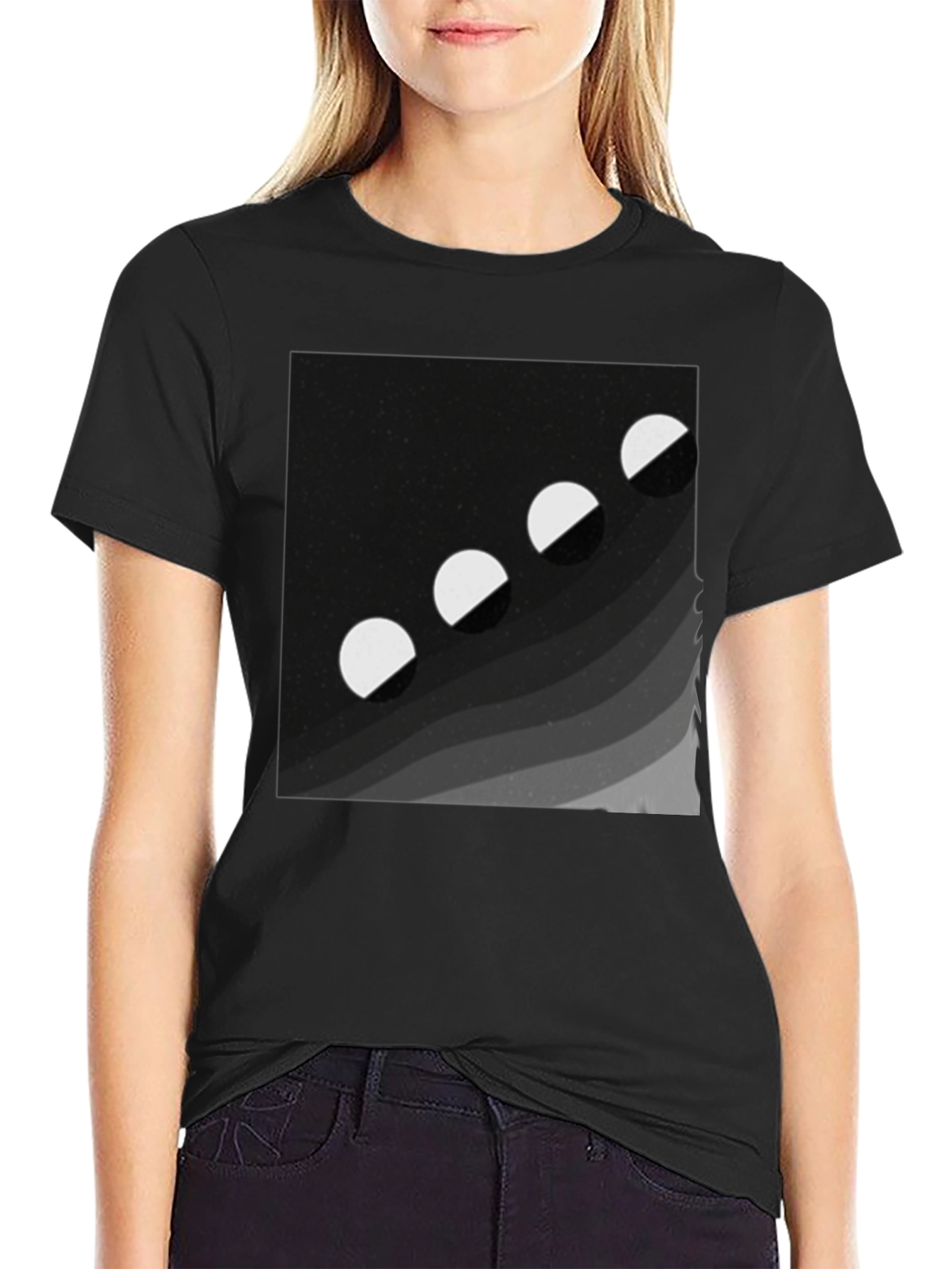 Black Lunar Phase Graphic Tee - Black Cotton Comfort view 2