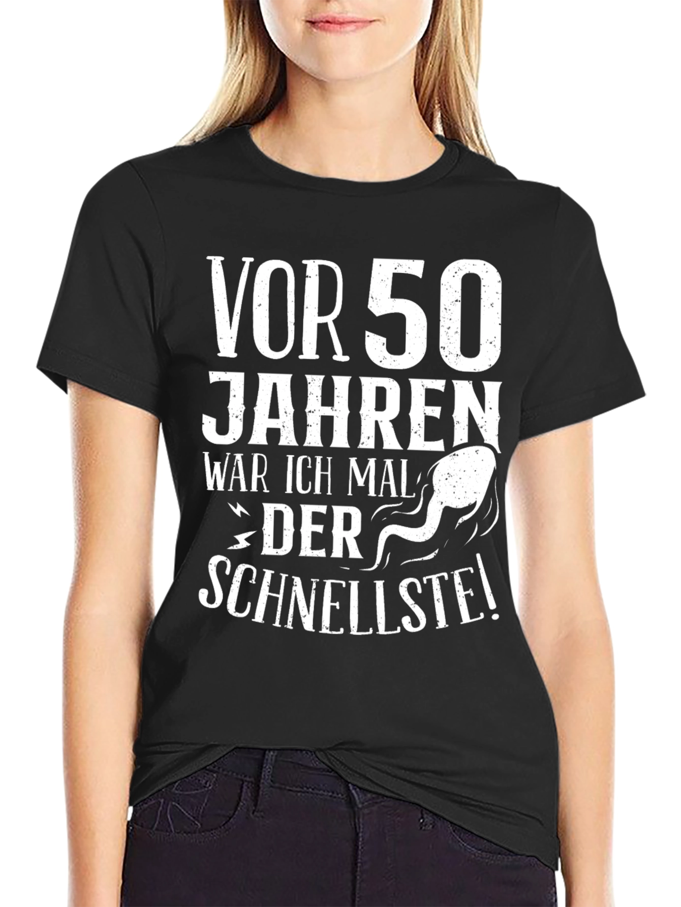 Black Funny 50th Birthday "Vor 50 Jahren" T-Shirt view 2