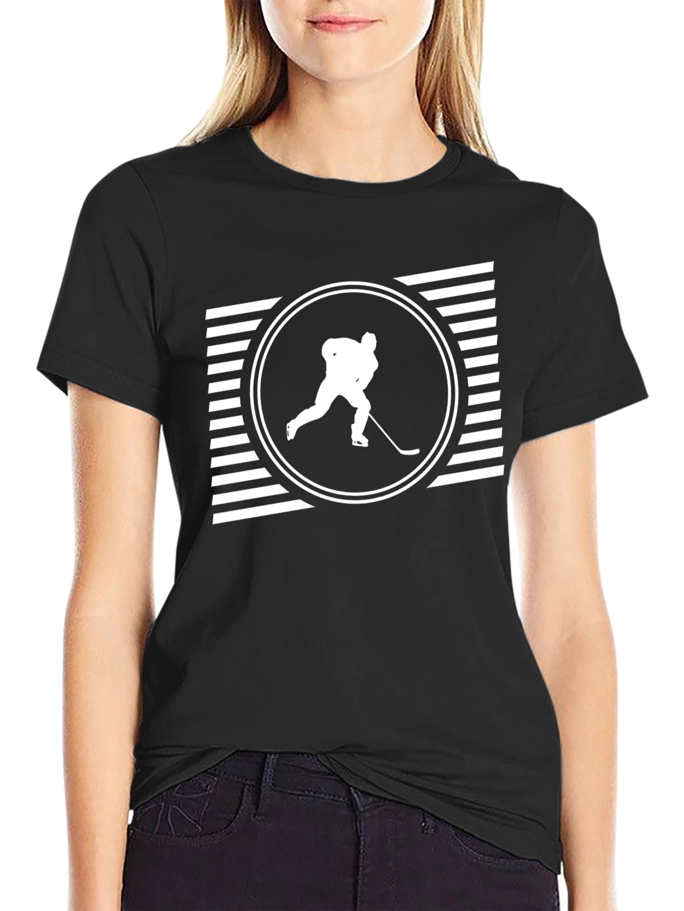 Black Hockey Player Graphic T-Shirt - Stylish Black Tee view 2
