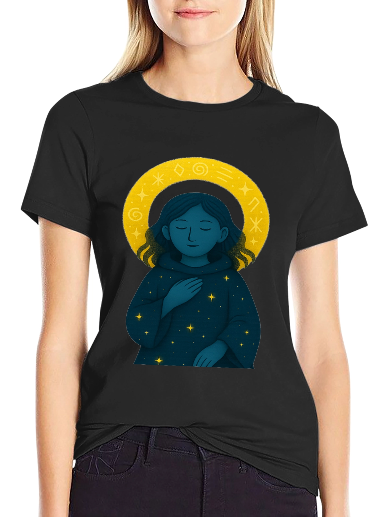Black Celestial Starry Night Graphic Tee - Unisex Black T-Shirt view 2