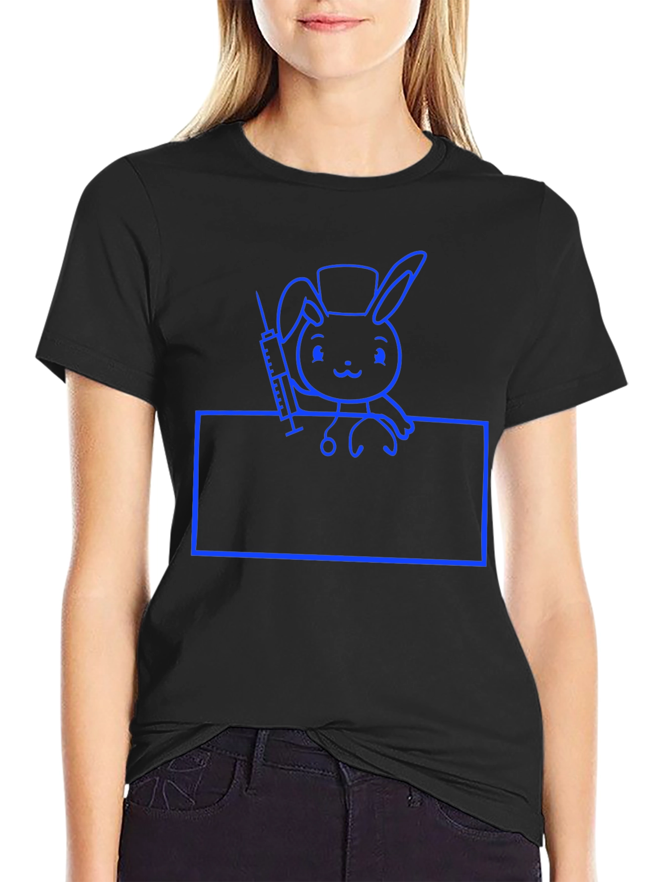 Black Nurse Bunny T-Shirt - Cute Cartoon Animal Tee view 2