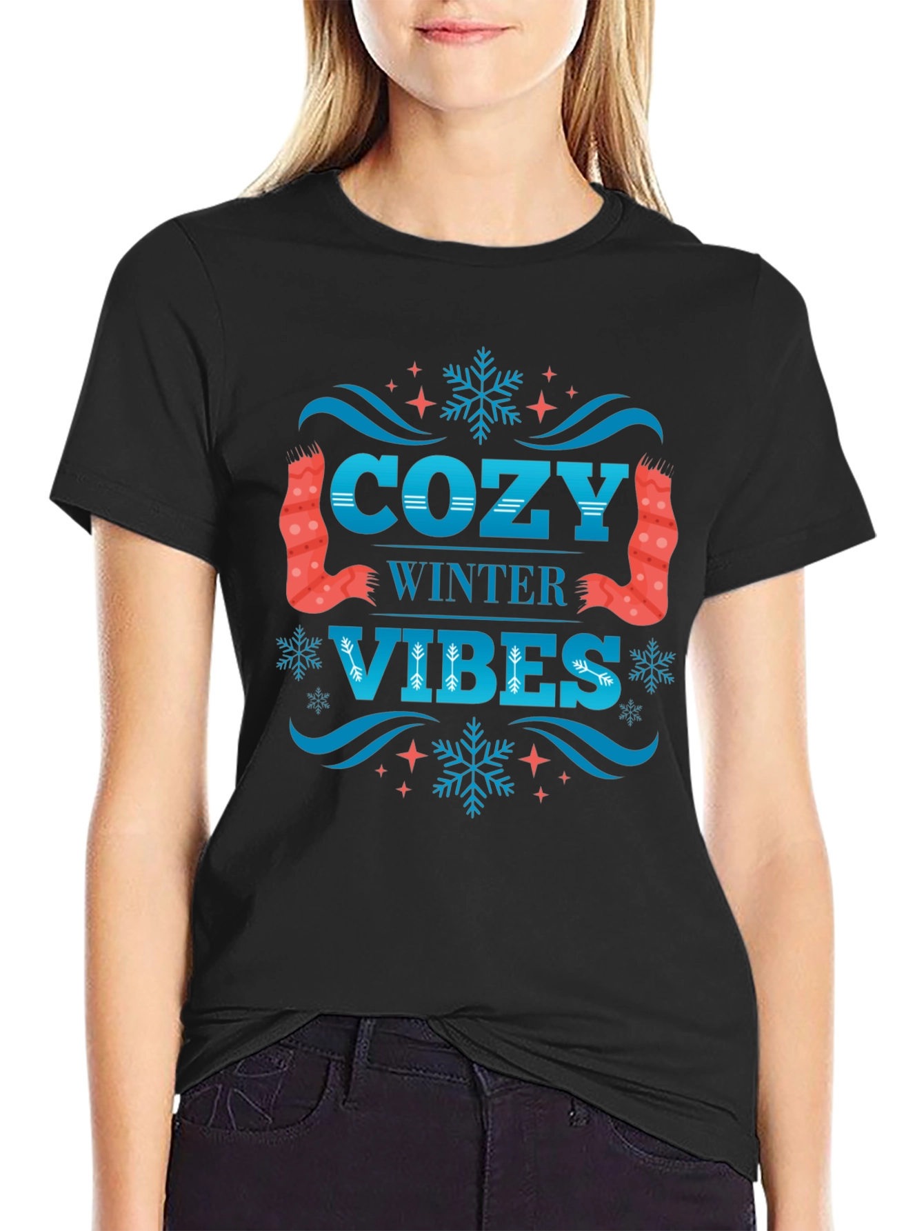 Black Cozy Winter Vibes Graphic T-Shirt view 2