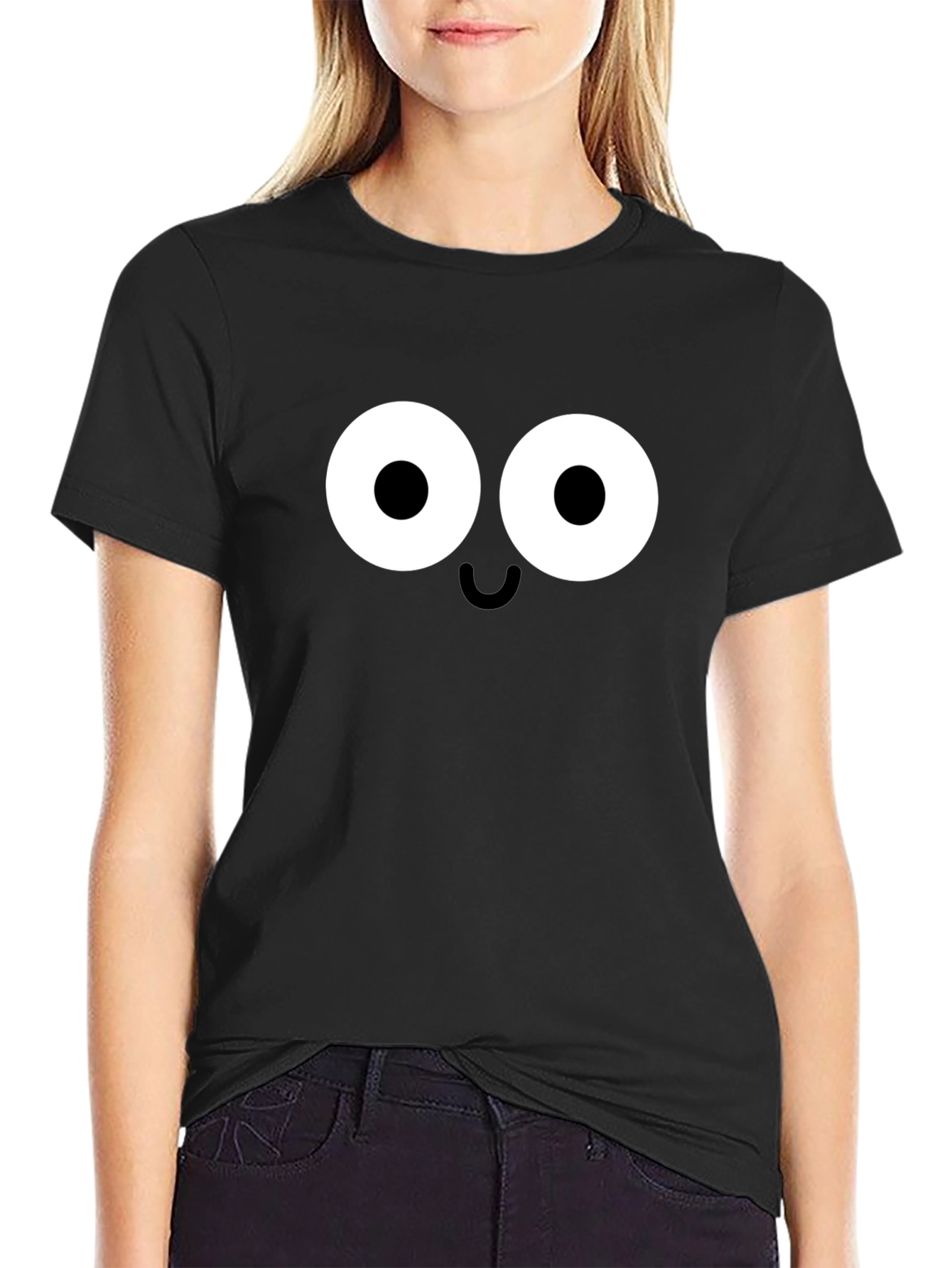 Black Funny Googly Eyes Black T-Shirt - Soft Cotton Tee view 2